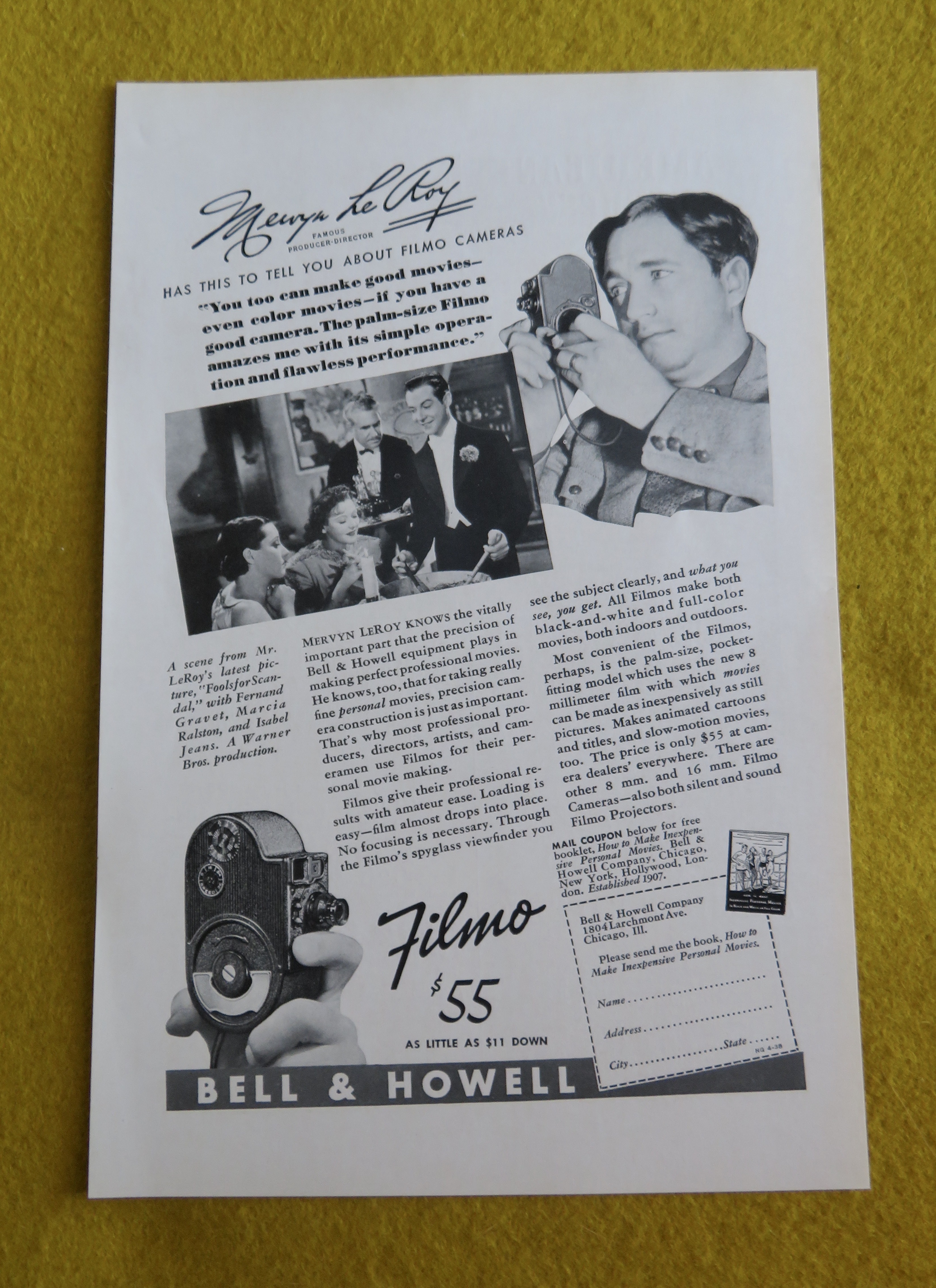 1938 Bell & Howell Filmo Camera with Mervyn Le Roy