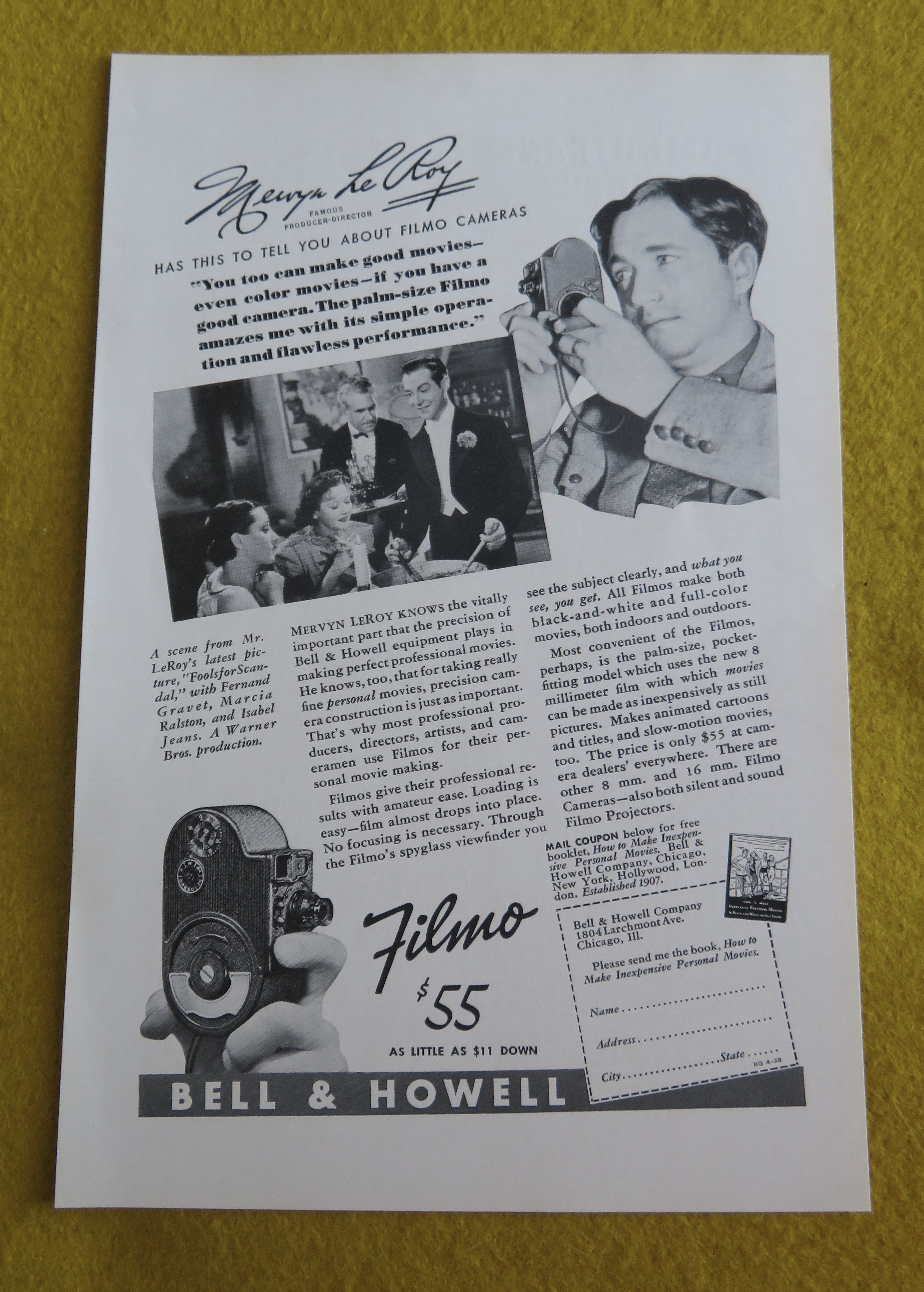 1938 Bell & Howell Filmo Camera with Mervyn Le Roy