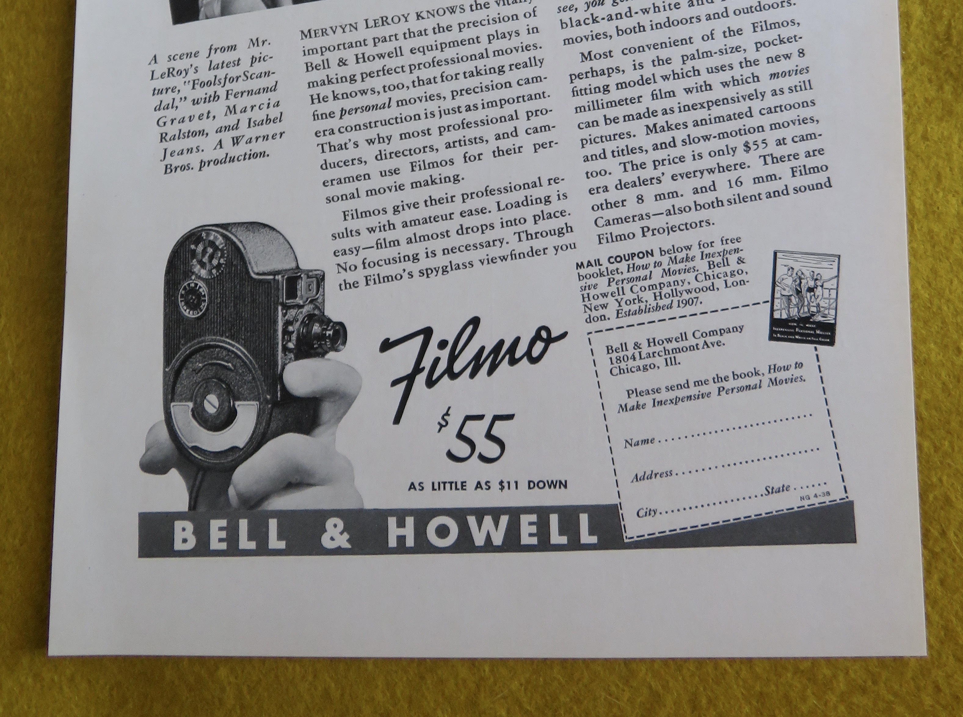 1938 Bell & Howell Filmo Camera with Mervyn Le Roy