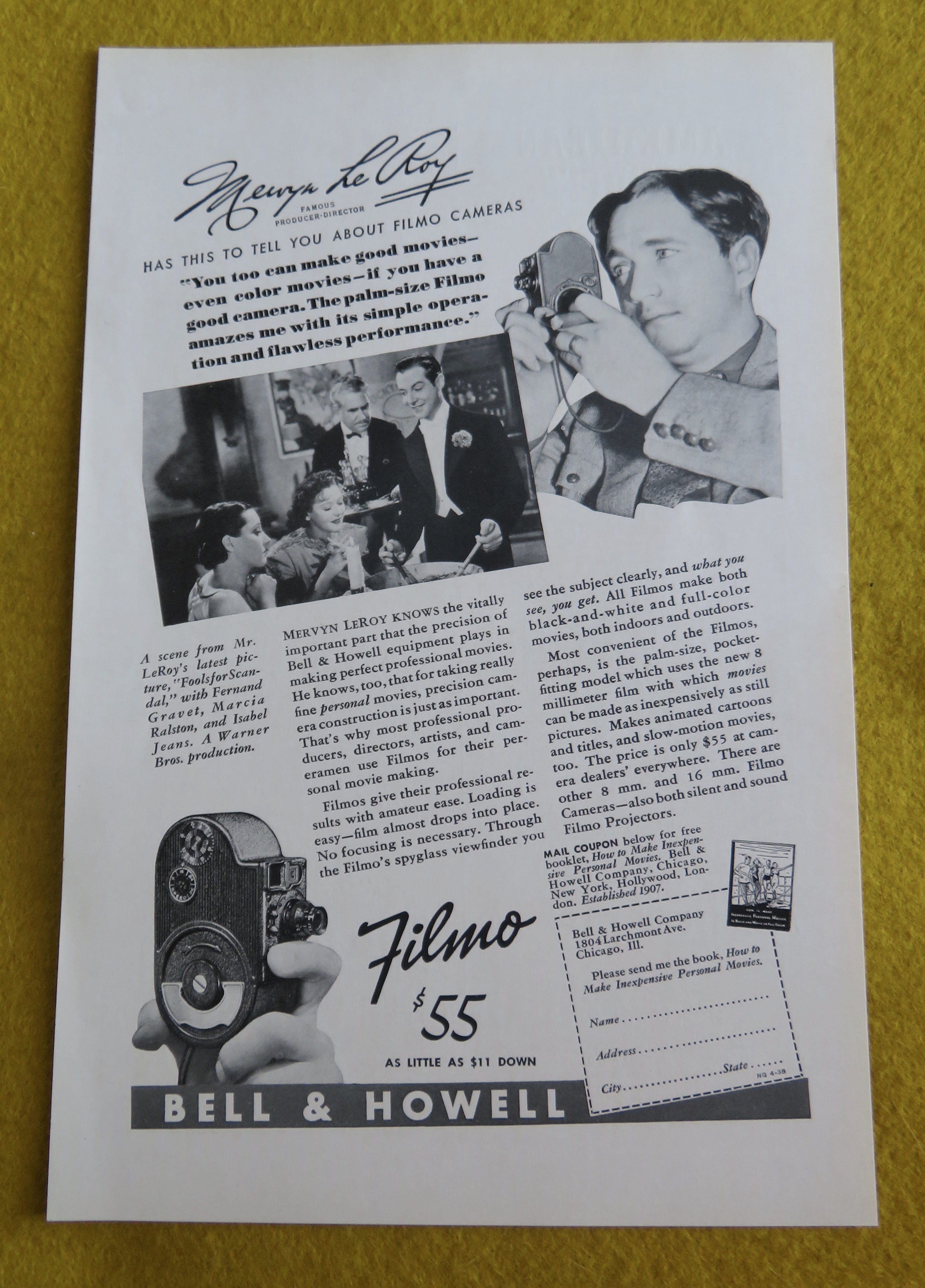 1938 Bell & Howell Filmo Camera with Mervyn Le Roy