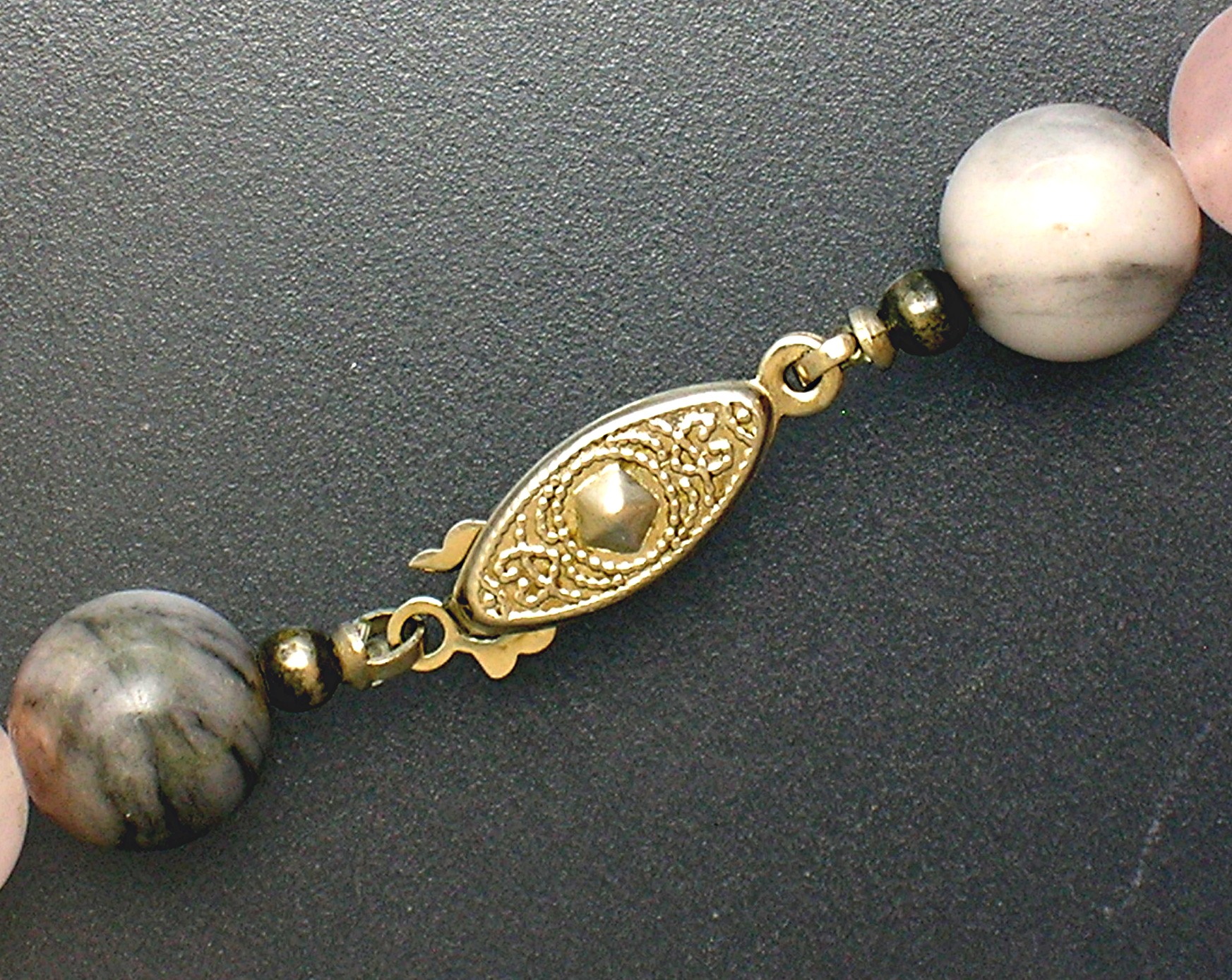 Necklace Rose Quartz Green Agate Silver Roses