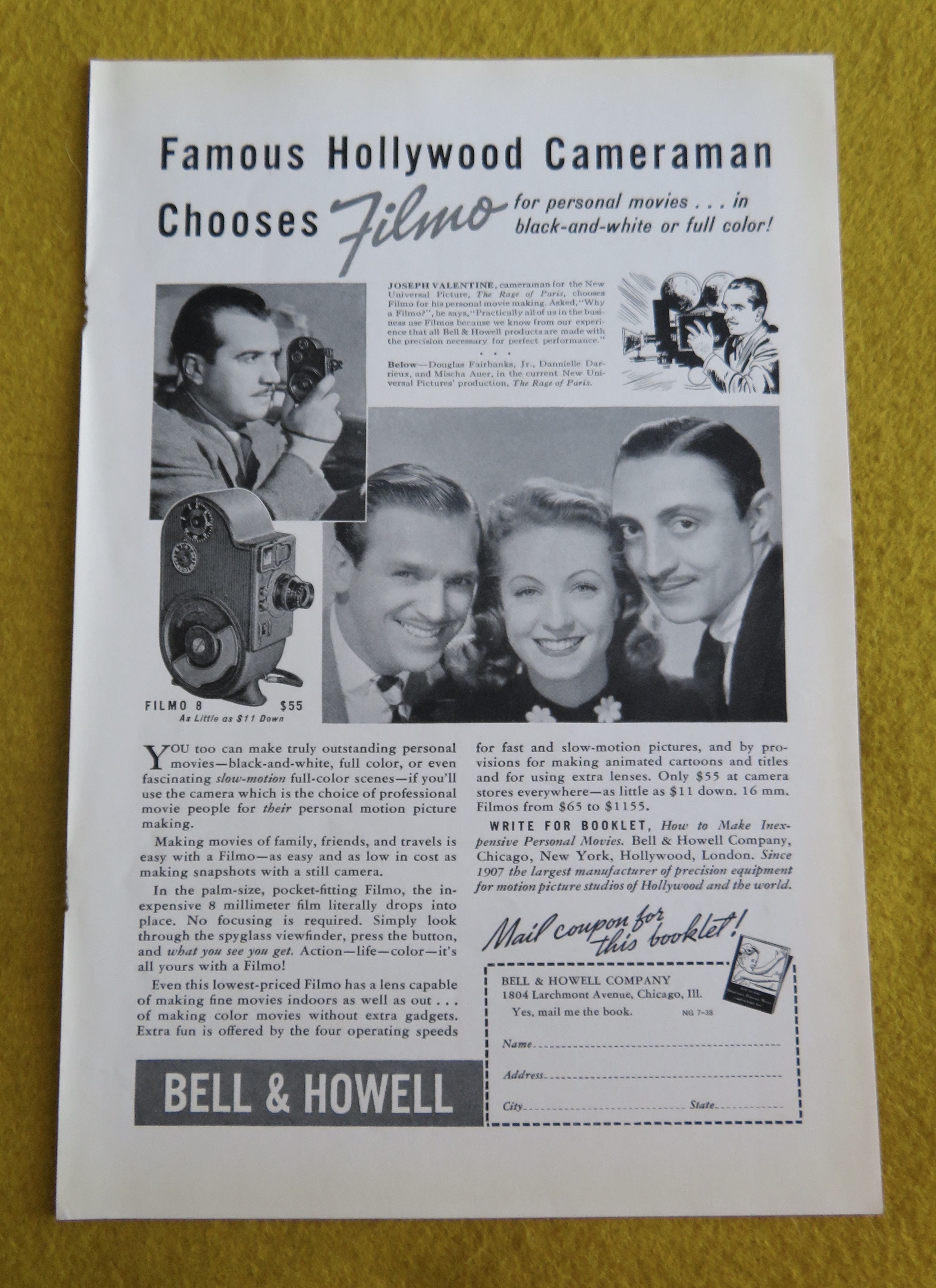1938 Bell & Howell Filmo Camera with Joseph Valentine