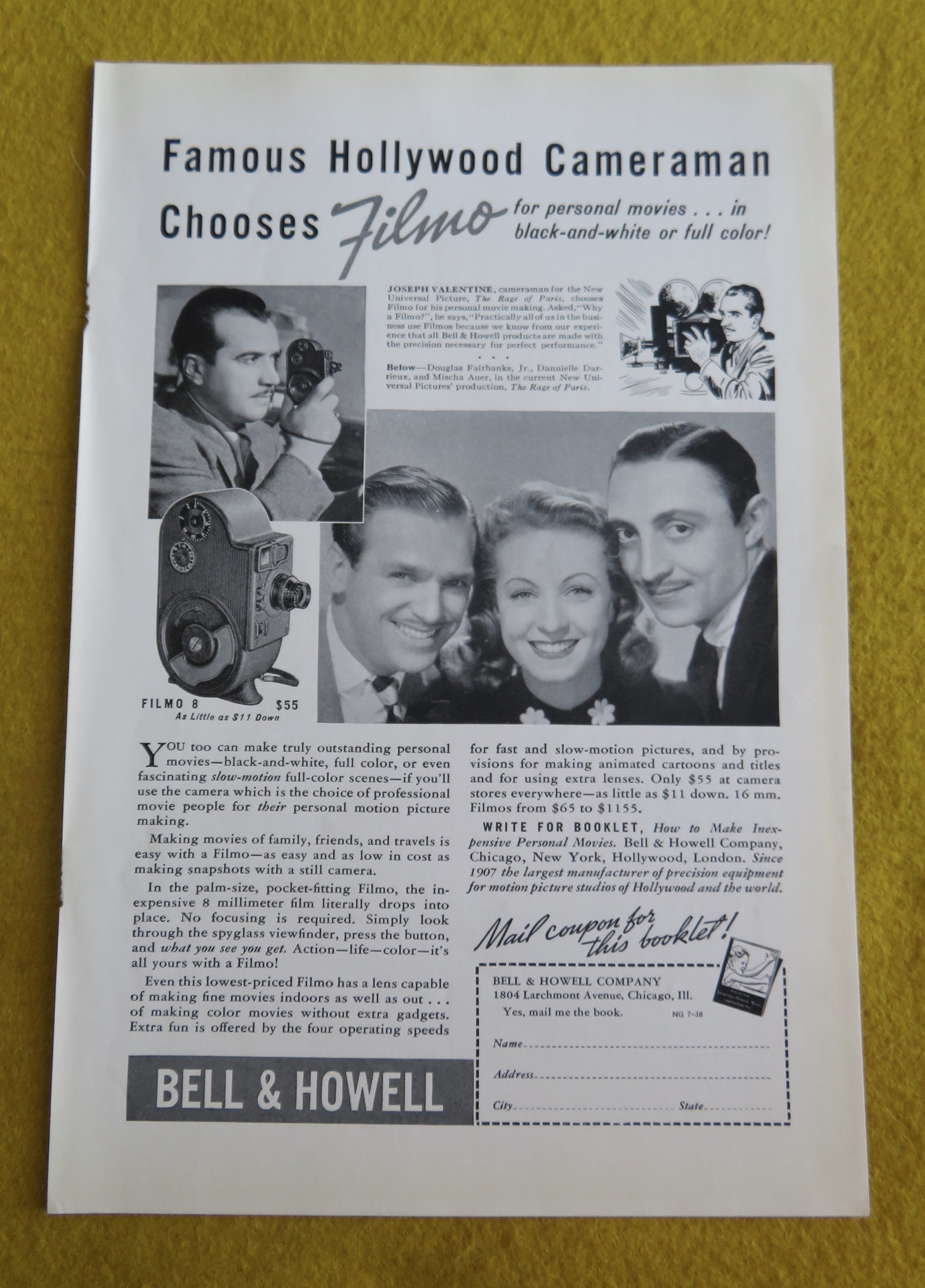 1938 Bell & Howell Filmo Camera with Joseph Valentine