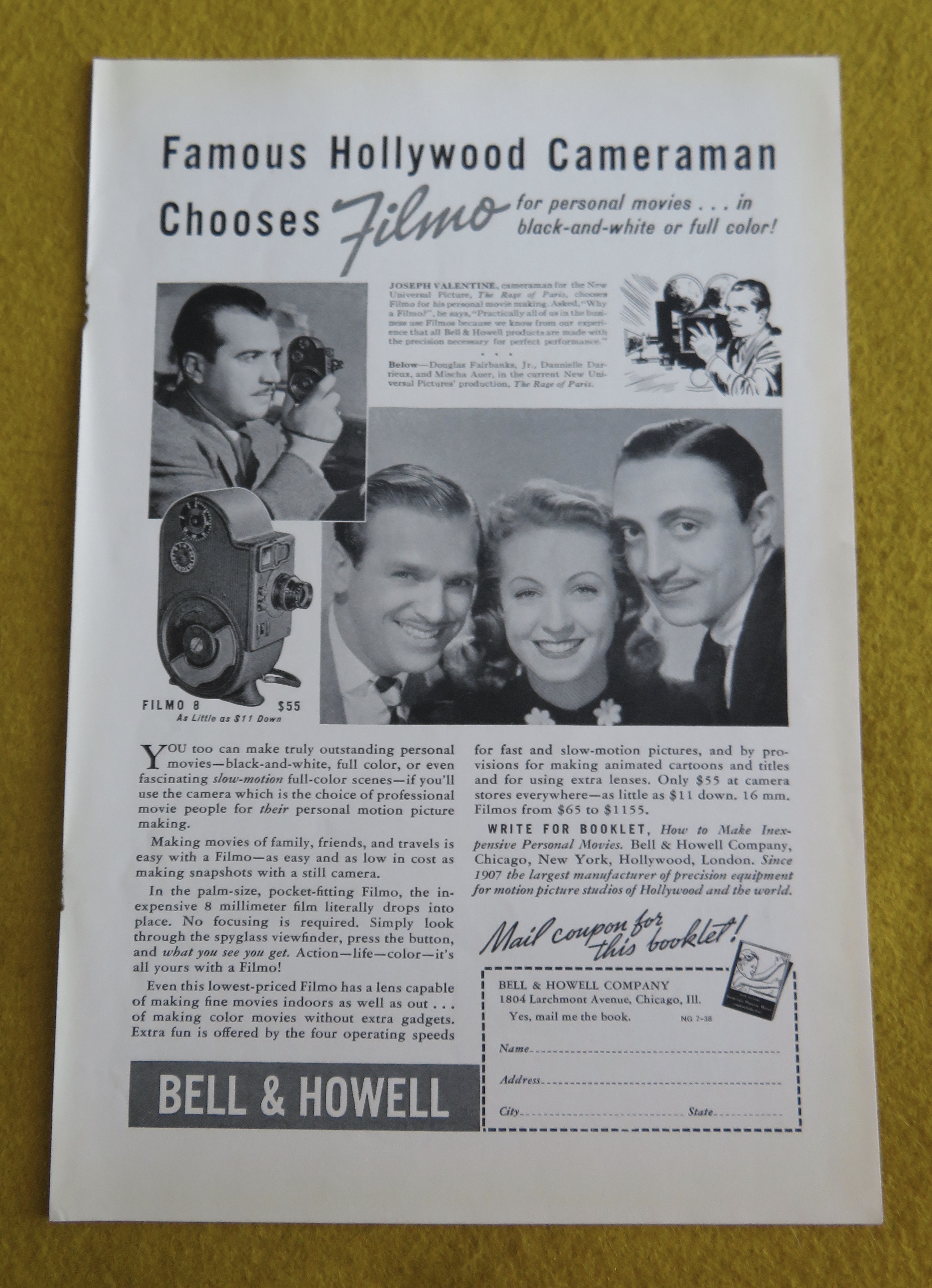 1938 Bell & Howell Filmo Camera with Joseph Valentine