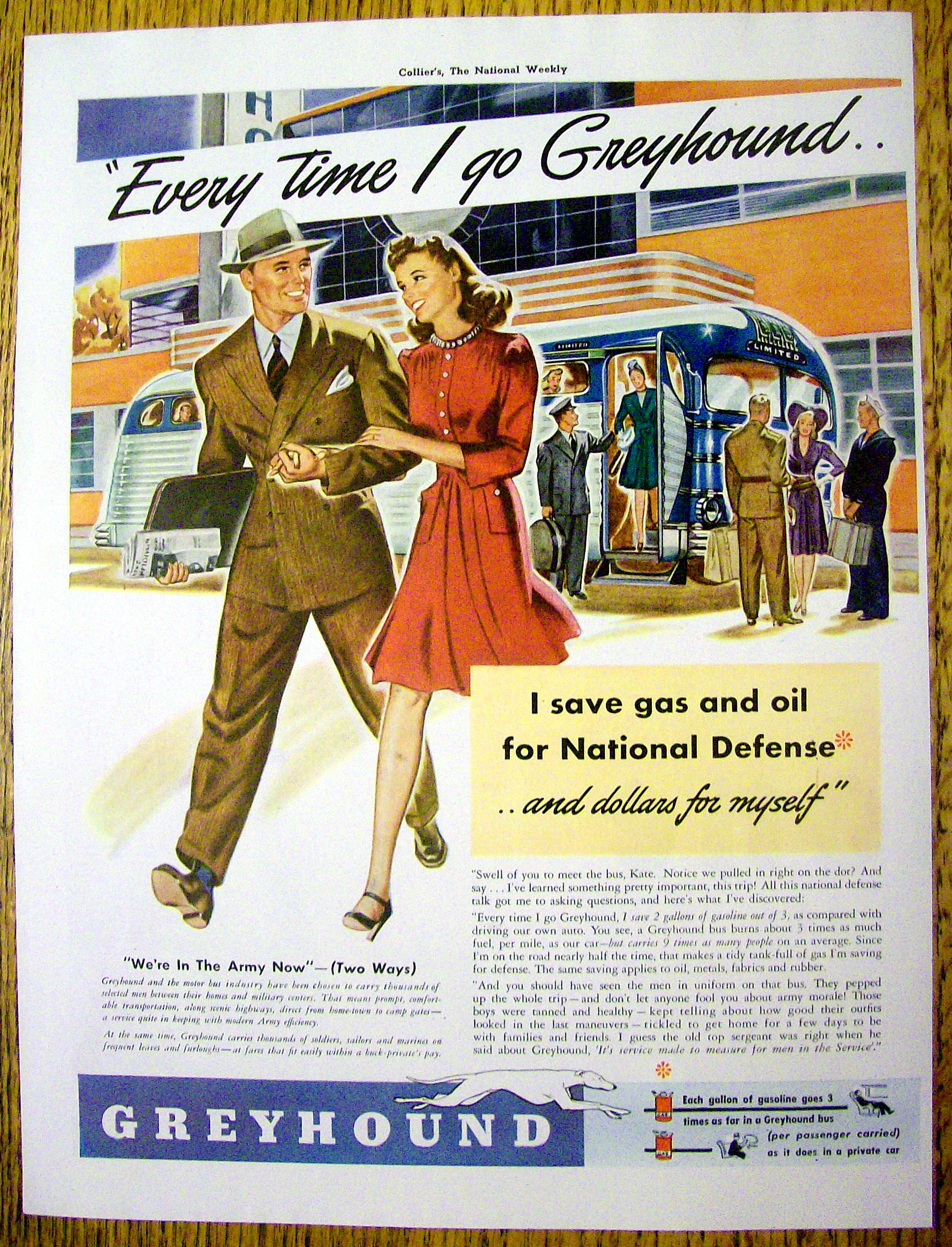1941 Greyhound with Man & Woman Walking Arm & Arm