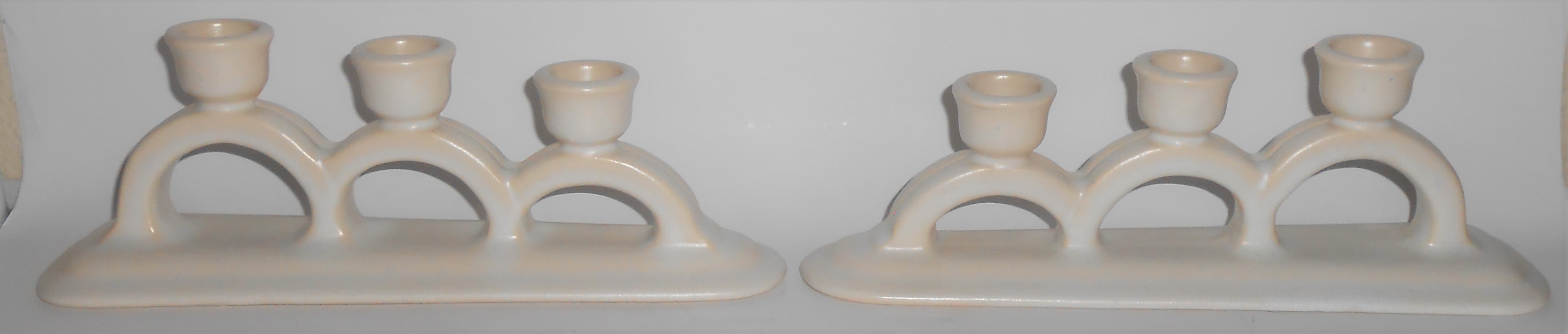 Pacific Pottery Matte White Pair Triple Candlesticks