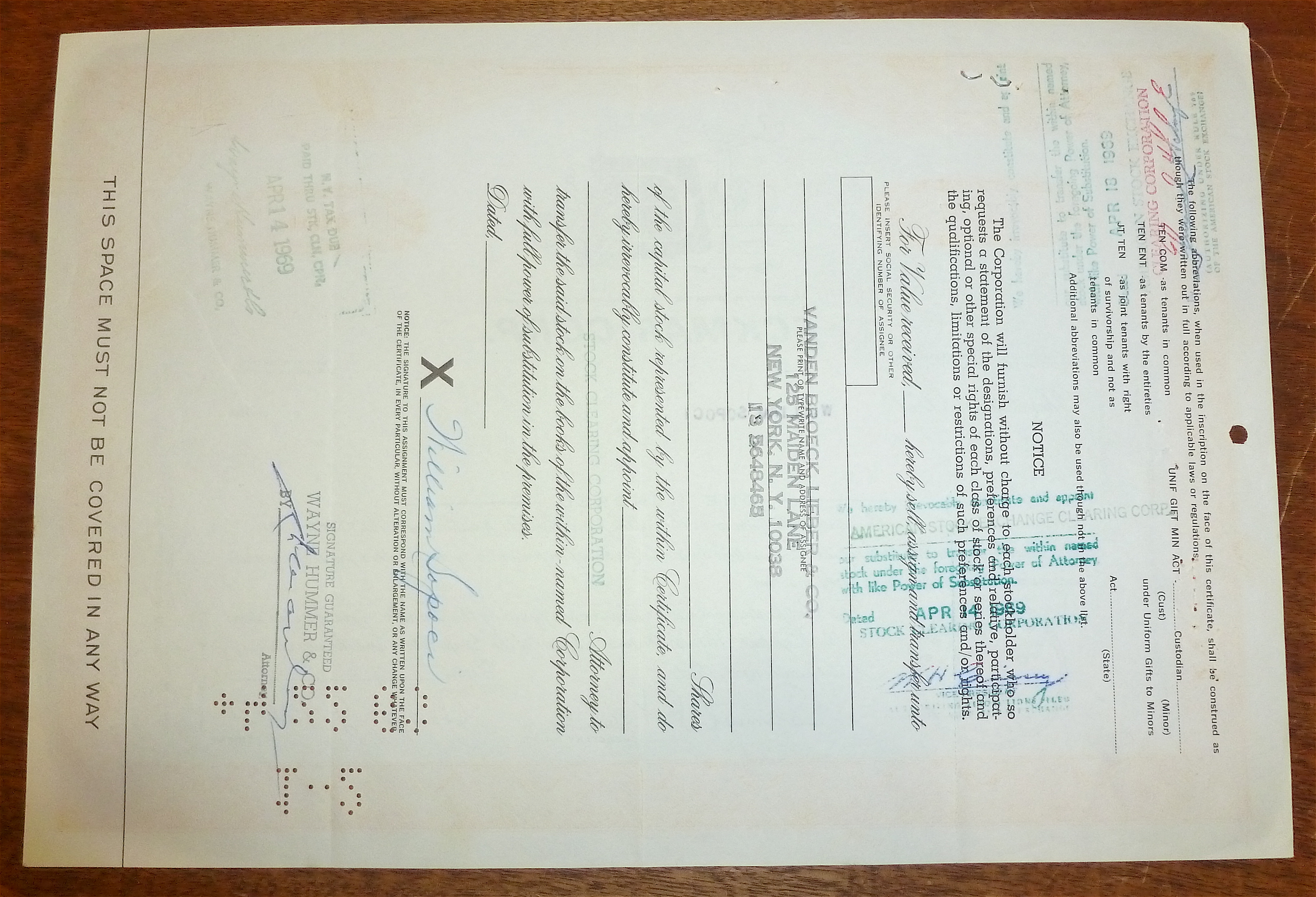 1969 Eckmar Corp. Stock Certificate