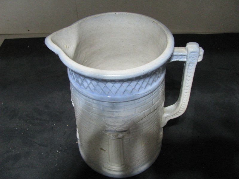 Antique Stoneware Relief Pitcher with Column and Brick Pattern