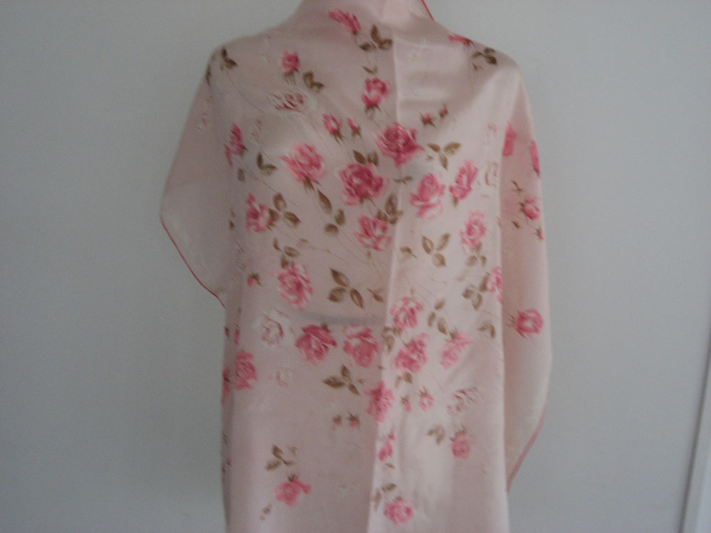 Pink Flowered Silk Scarf