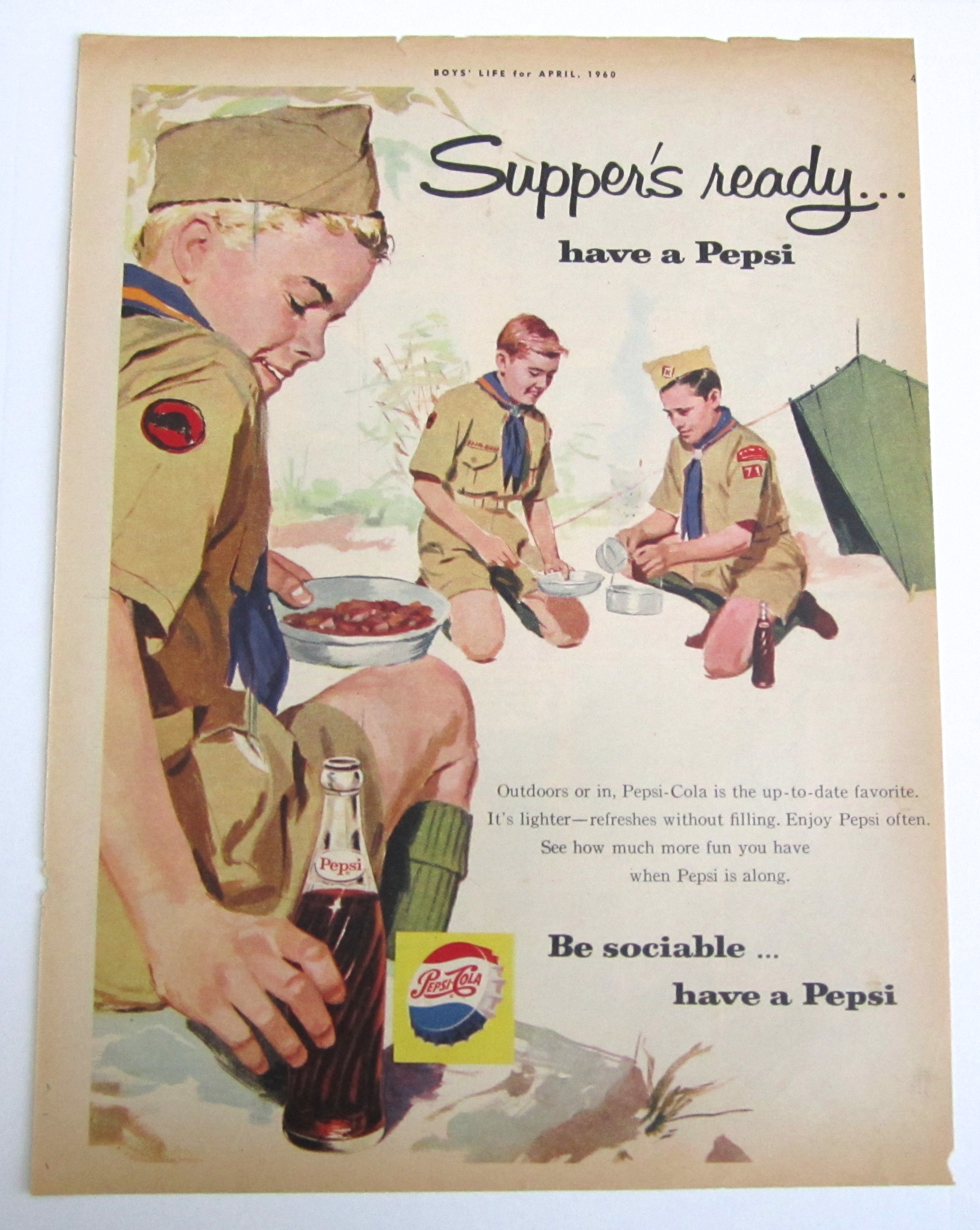 1960 Vintage Pepsi Cola With Boy Scouts Camping
