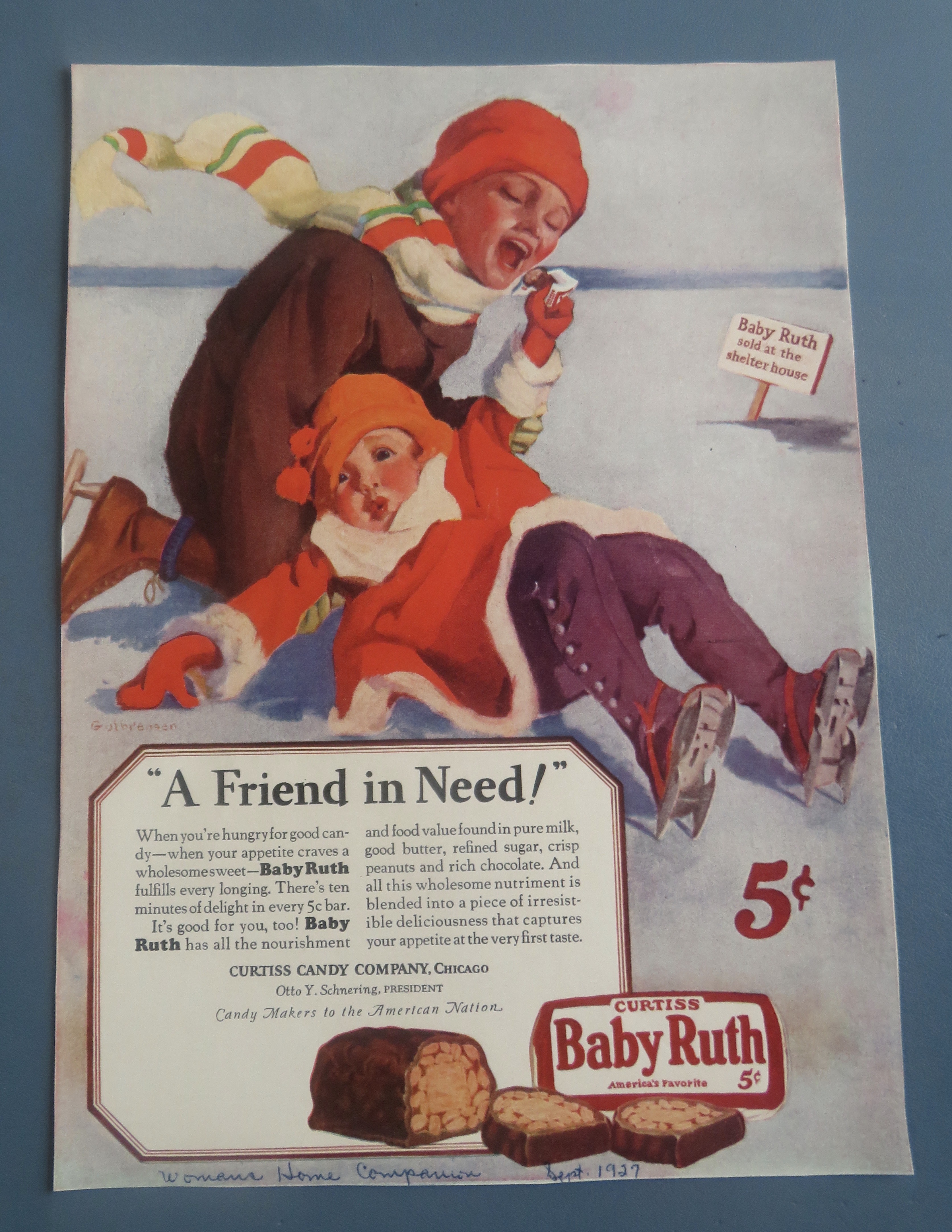 1927 Curtiss Baby Ruth Candy Bar with Children Skating