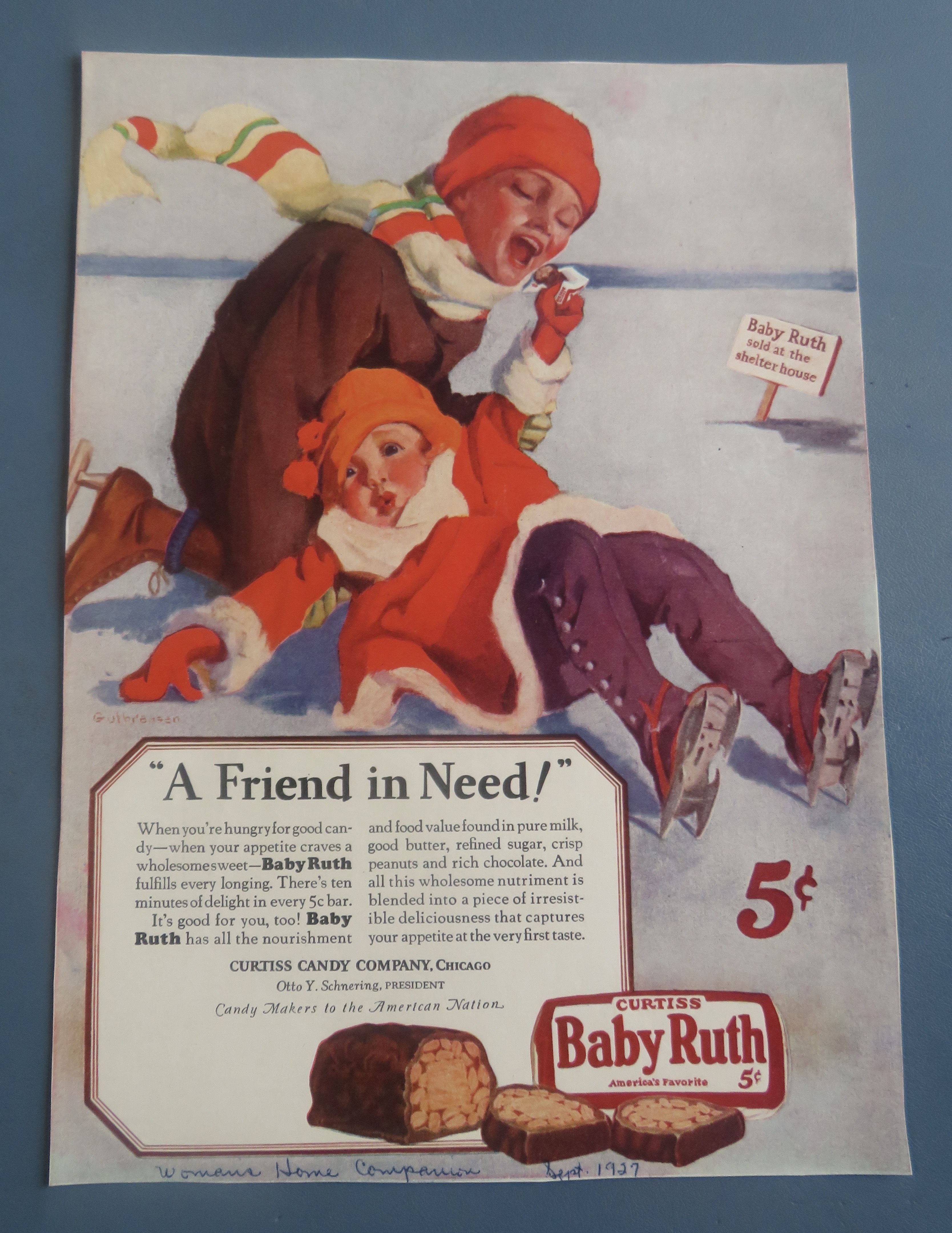 1927 Curtiss Baby Ruth Candy Bar with Children Skating