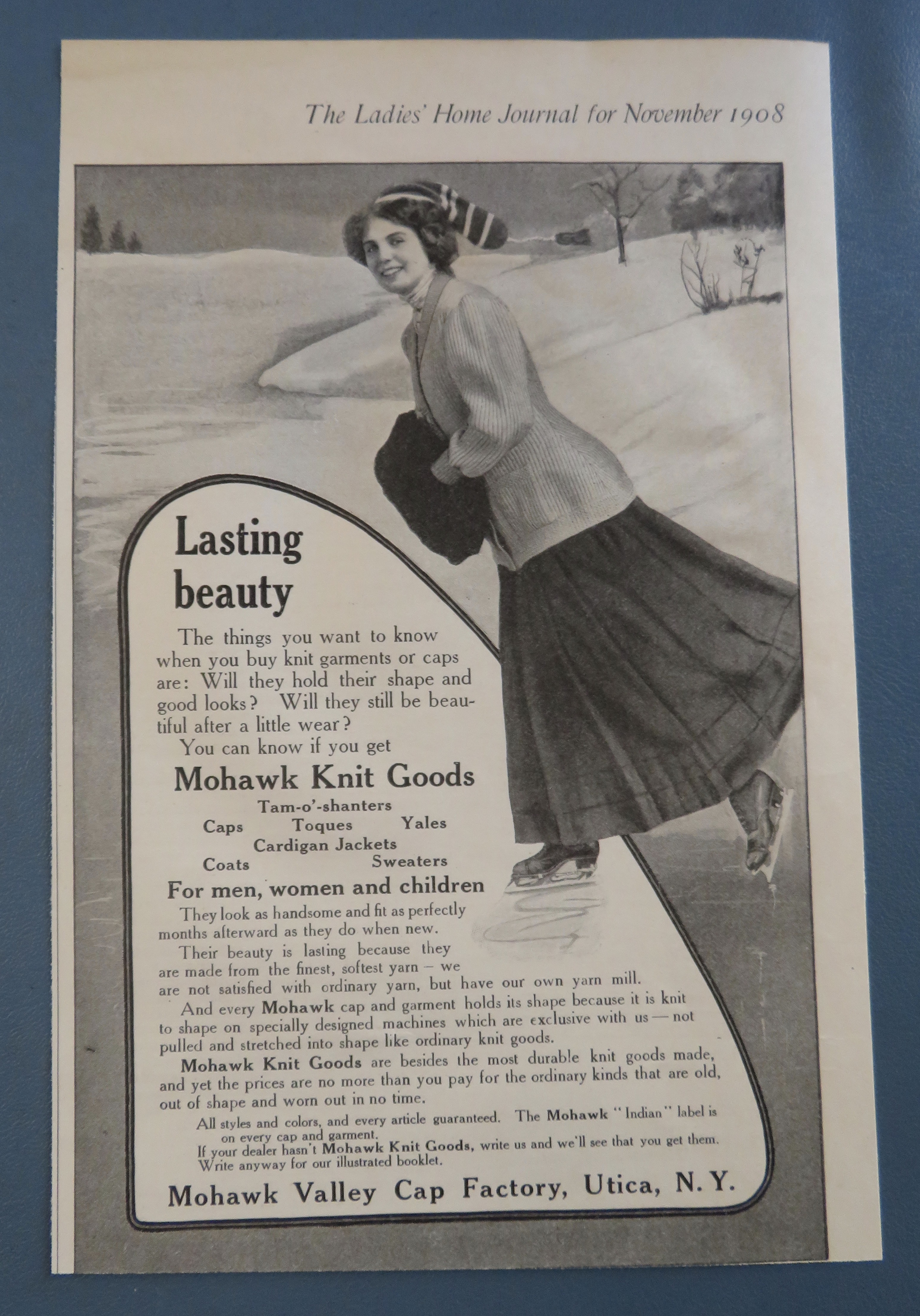 1908 Mohawk Knit Goods with Woman Skating