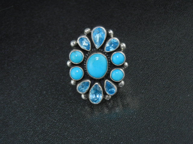 Native American Sterling Silver Turquoise Topaz Apachit