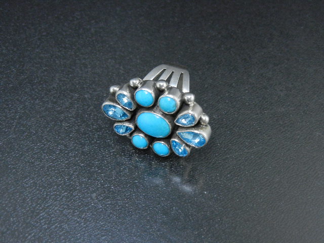 Native American Sterling Silver Turquoise Topaz Apachit