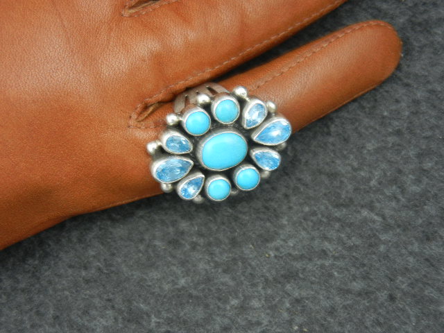 Native American Sterling Silver Turquoise Topaz Apachit