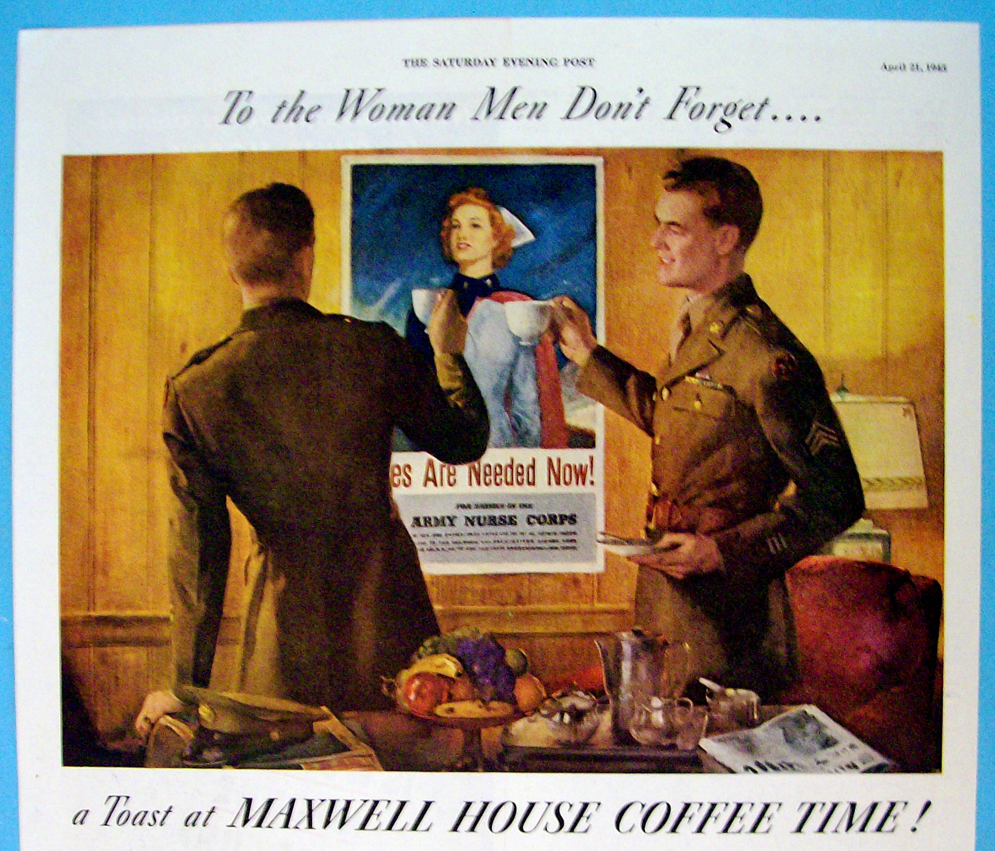 1945 Maxwell House Coffee w/Two Soldiers Having Coffee