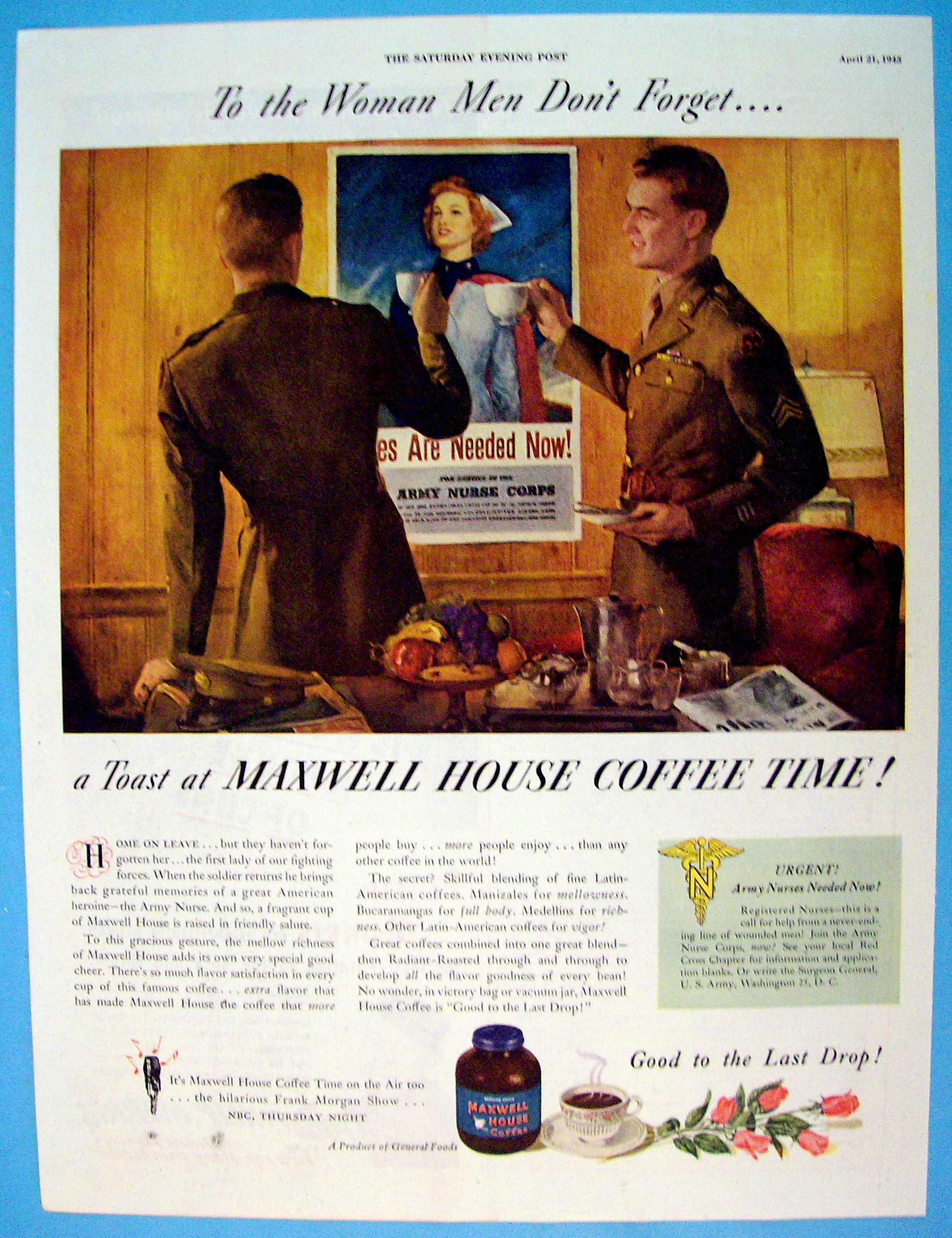 1945 Maxwell House Coffee w/Two Soldiers Having Coffee