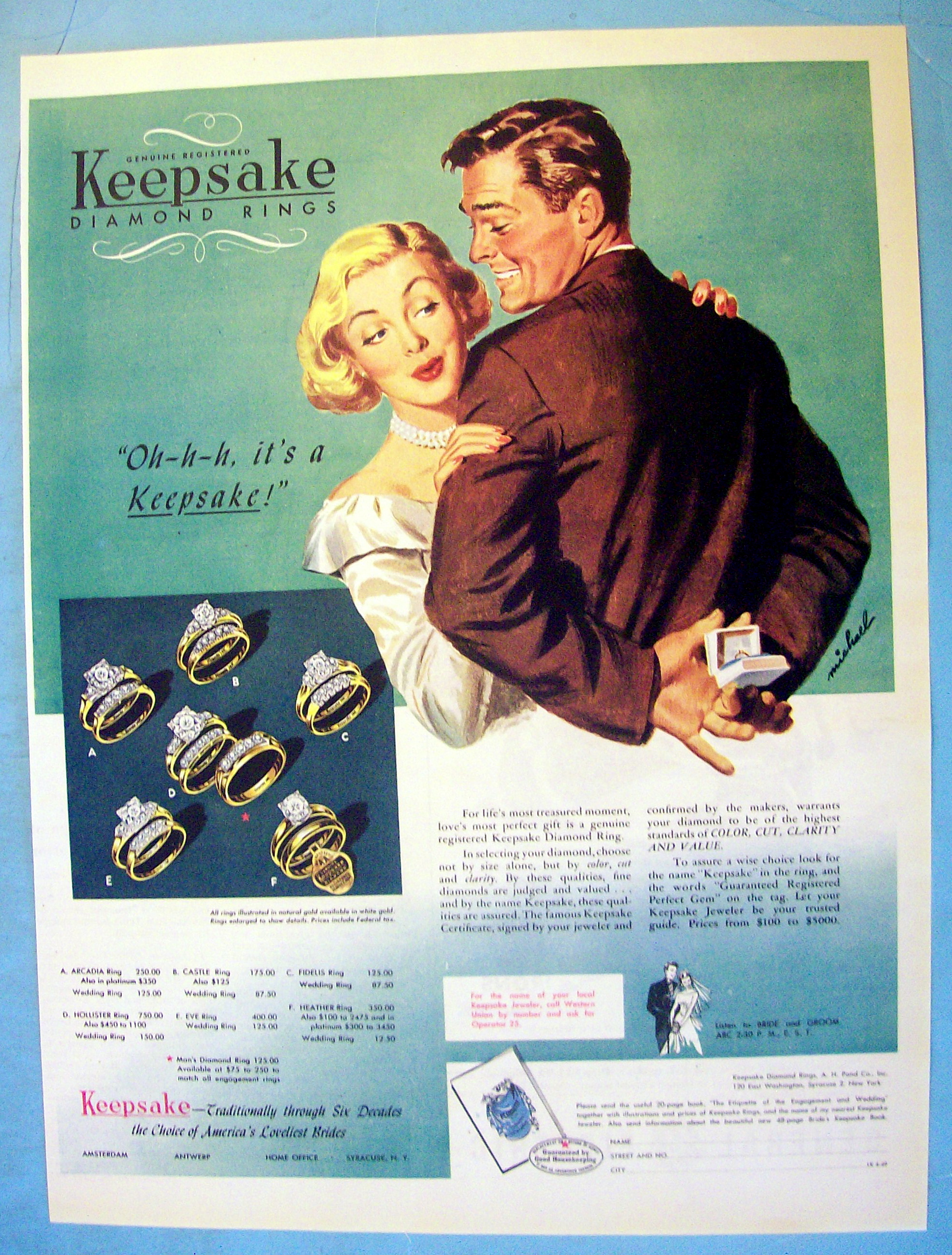 1949 Keepsake Rings with Woman and Man with Ring