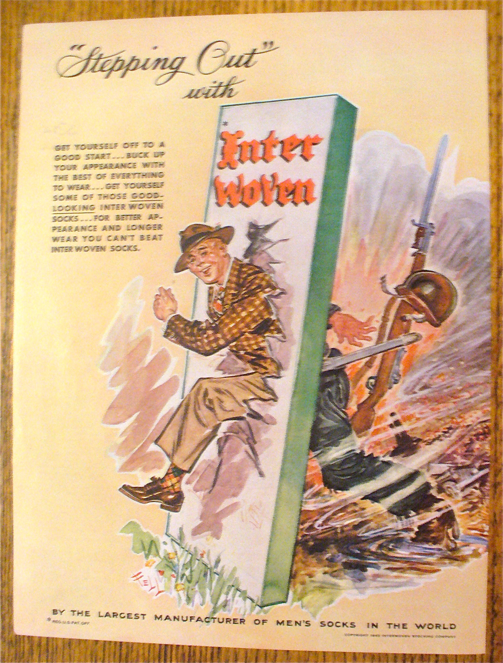 1945 Interwoven Socks With Man Walking Through Wall