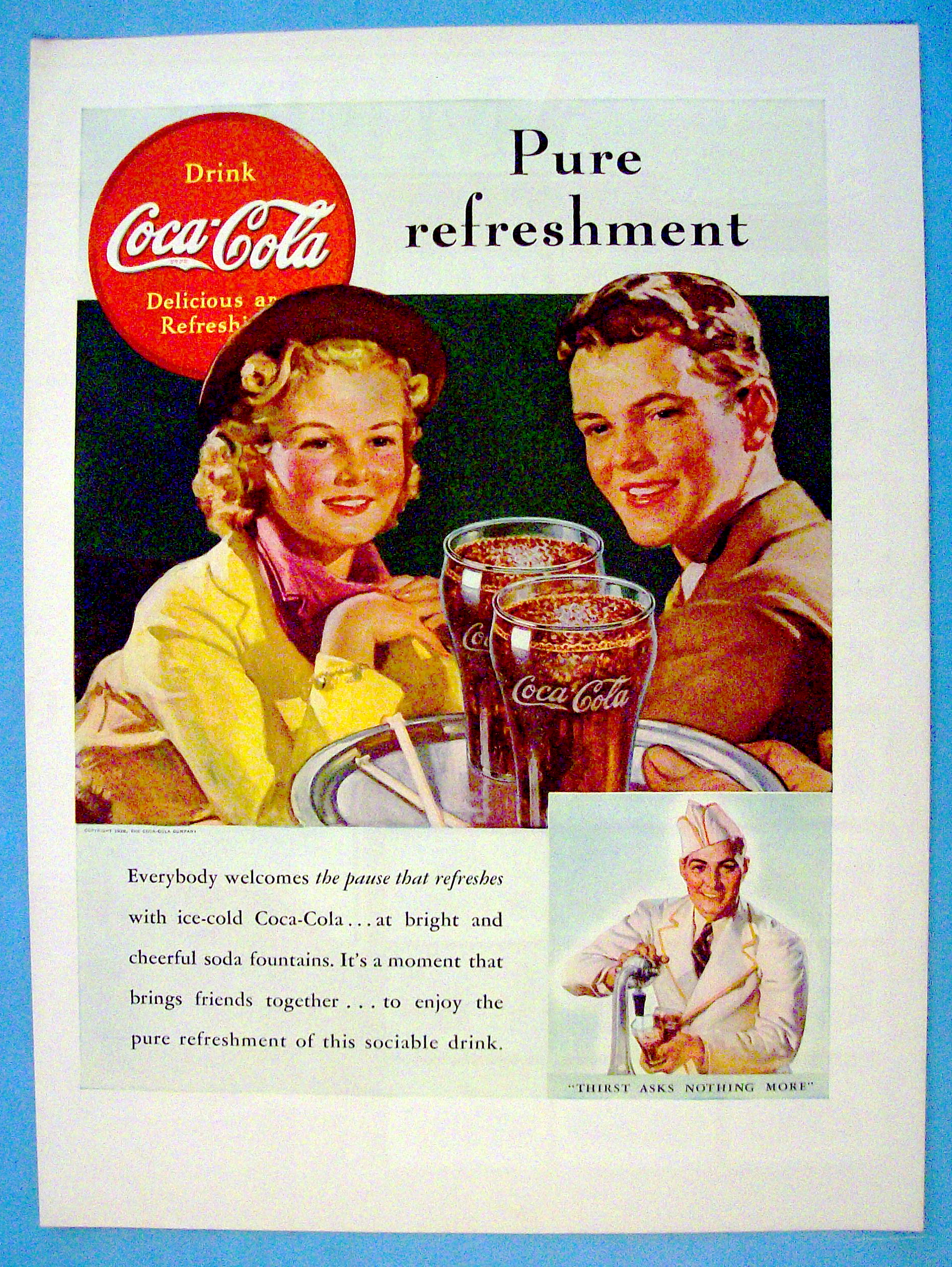 1938 Coca Cola (Coke) with Girl & Boy Being Served