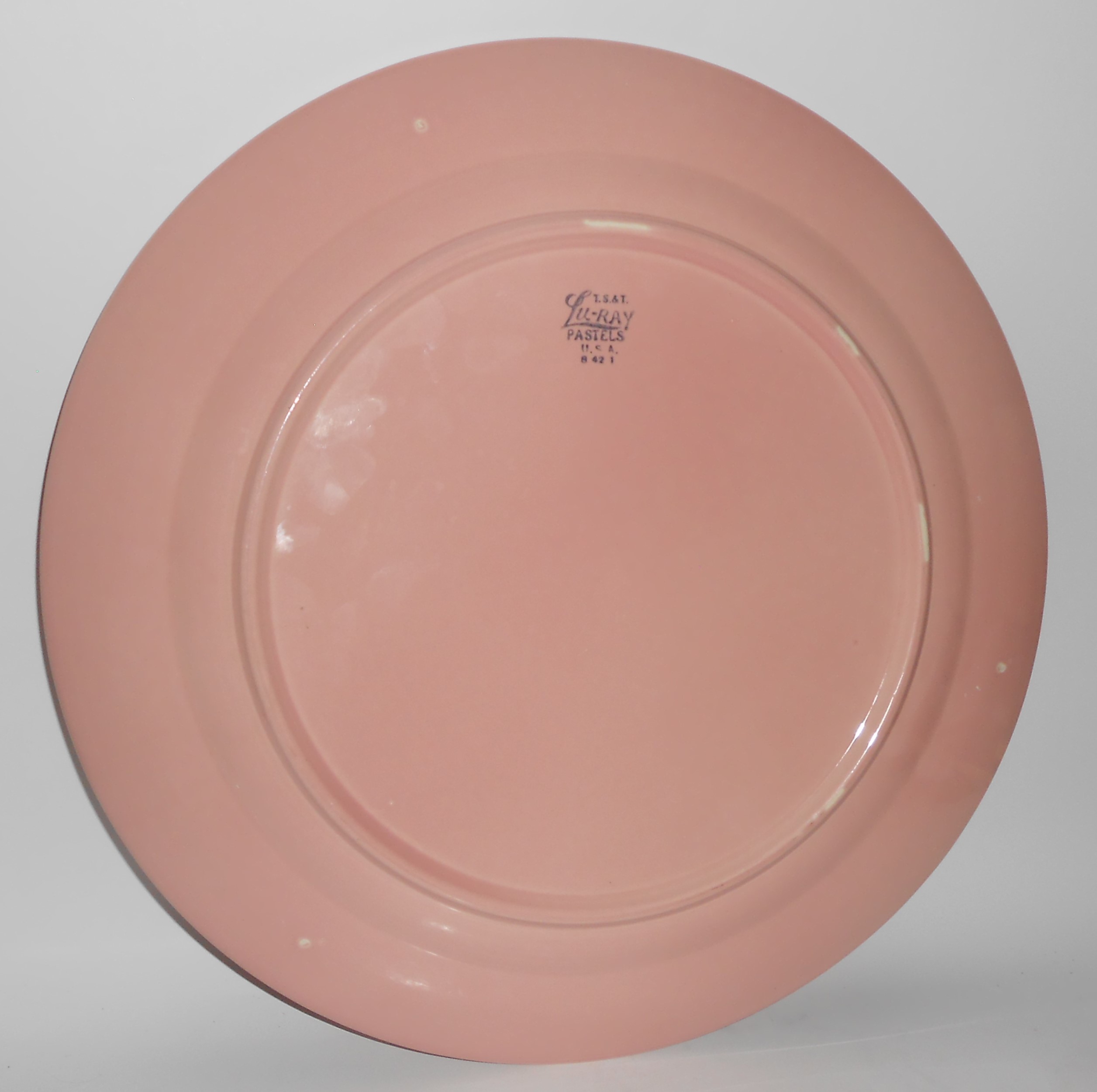 T S & T Lu-Ray Pastels Pottery Pink Chop Plate