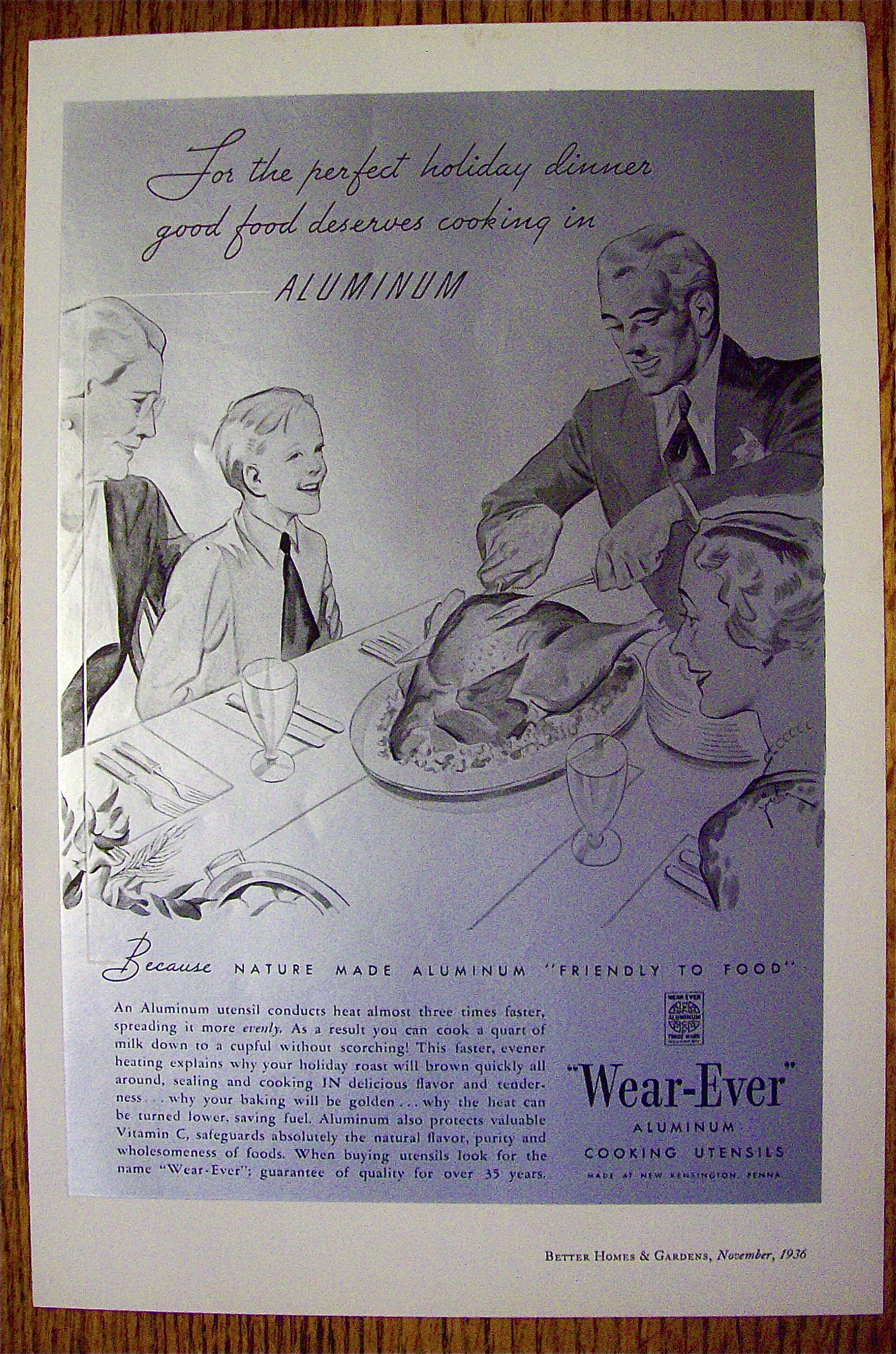 1936 Wear-Ever Cooking Utensils with Family Dinner