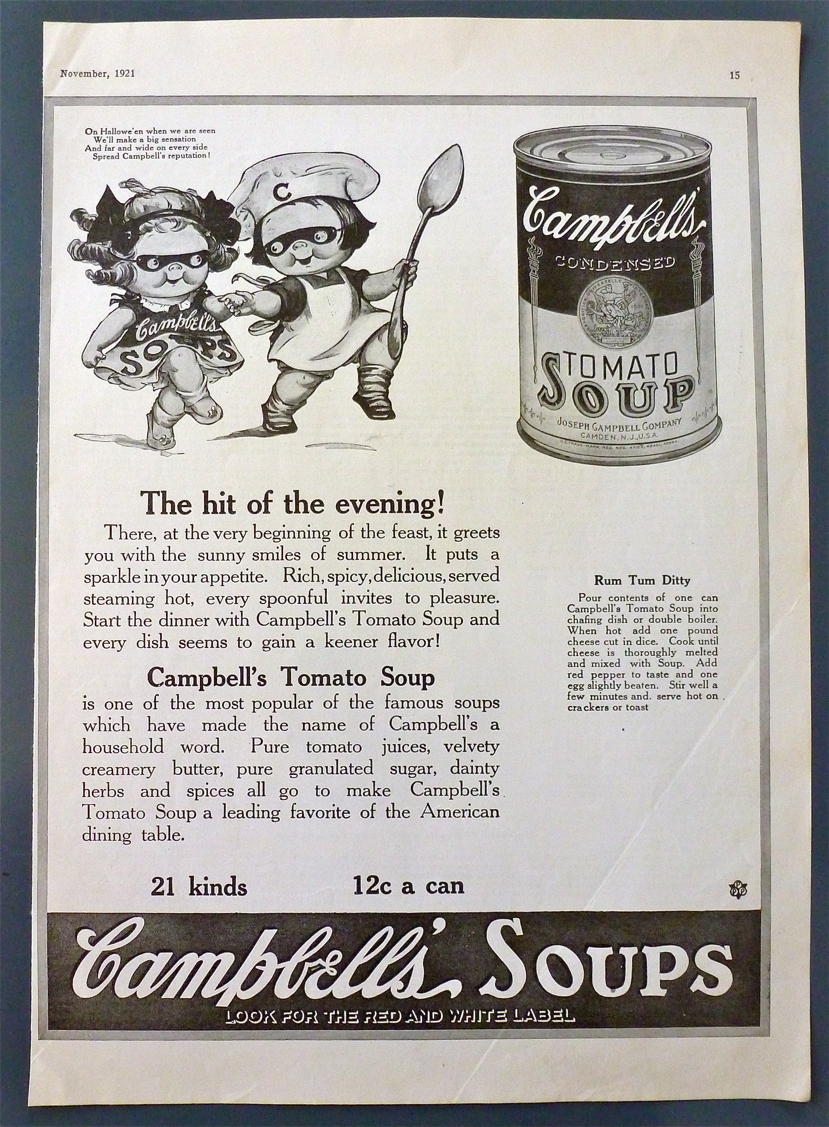 1921 Campbell's Tomato Soup w/Campbell Kids In Masks
