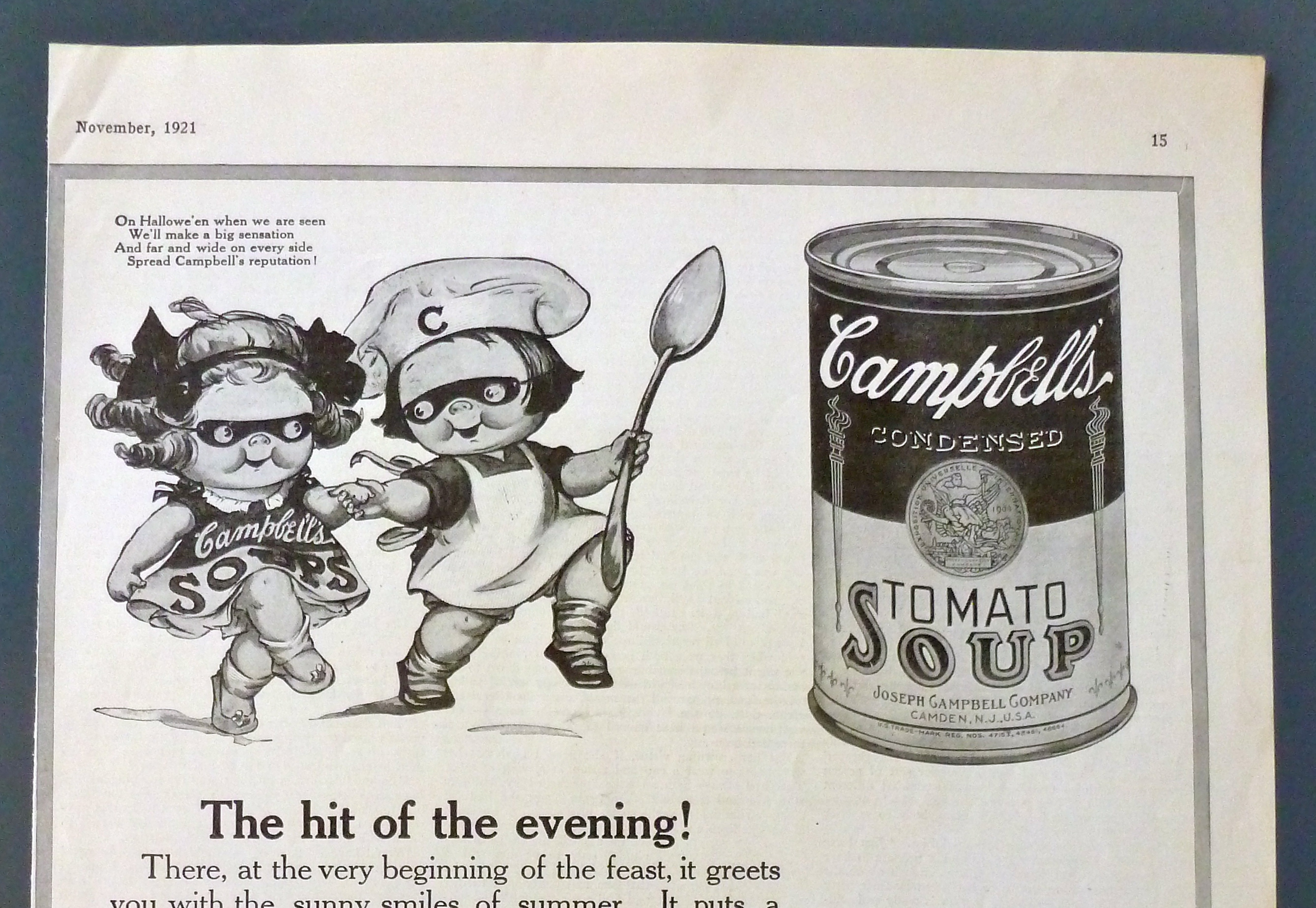 1921 Campbell's Tomato Soup w/Campbell Kids In Masks