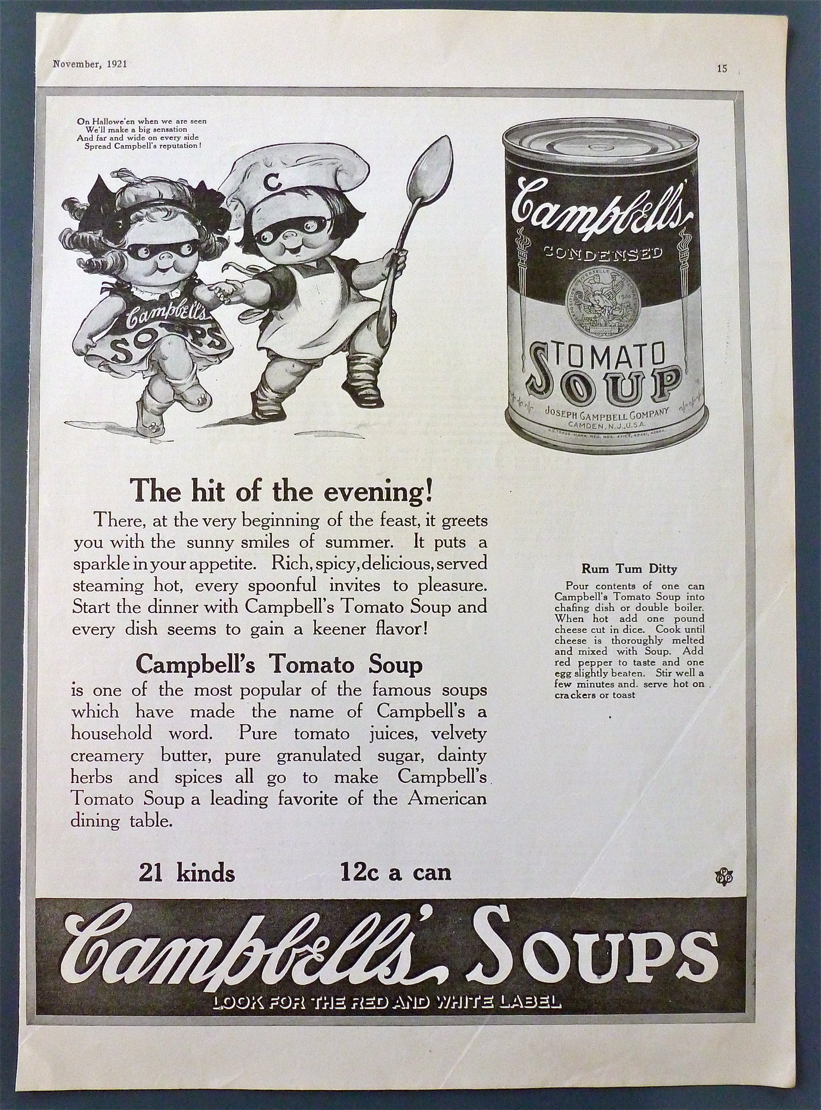 1921 Campbell's Tomato Soup w/Campbell Kids In Masks