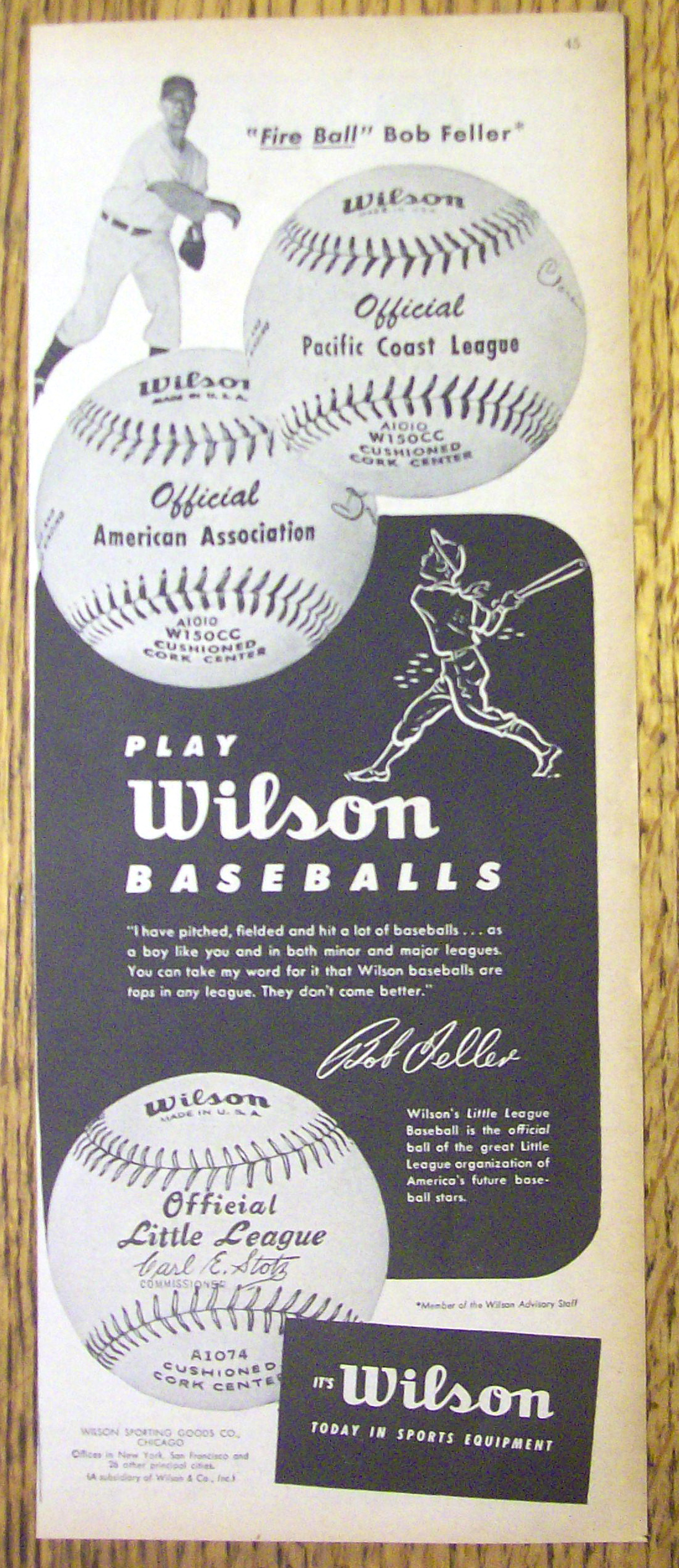 1953 Wilson Baseballs with Bob Feller