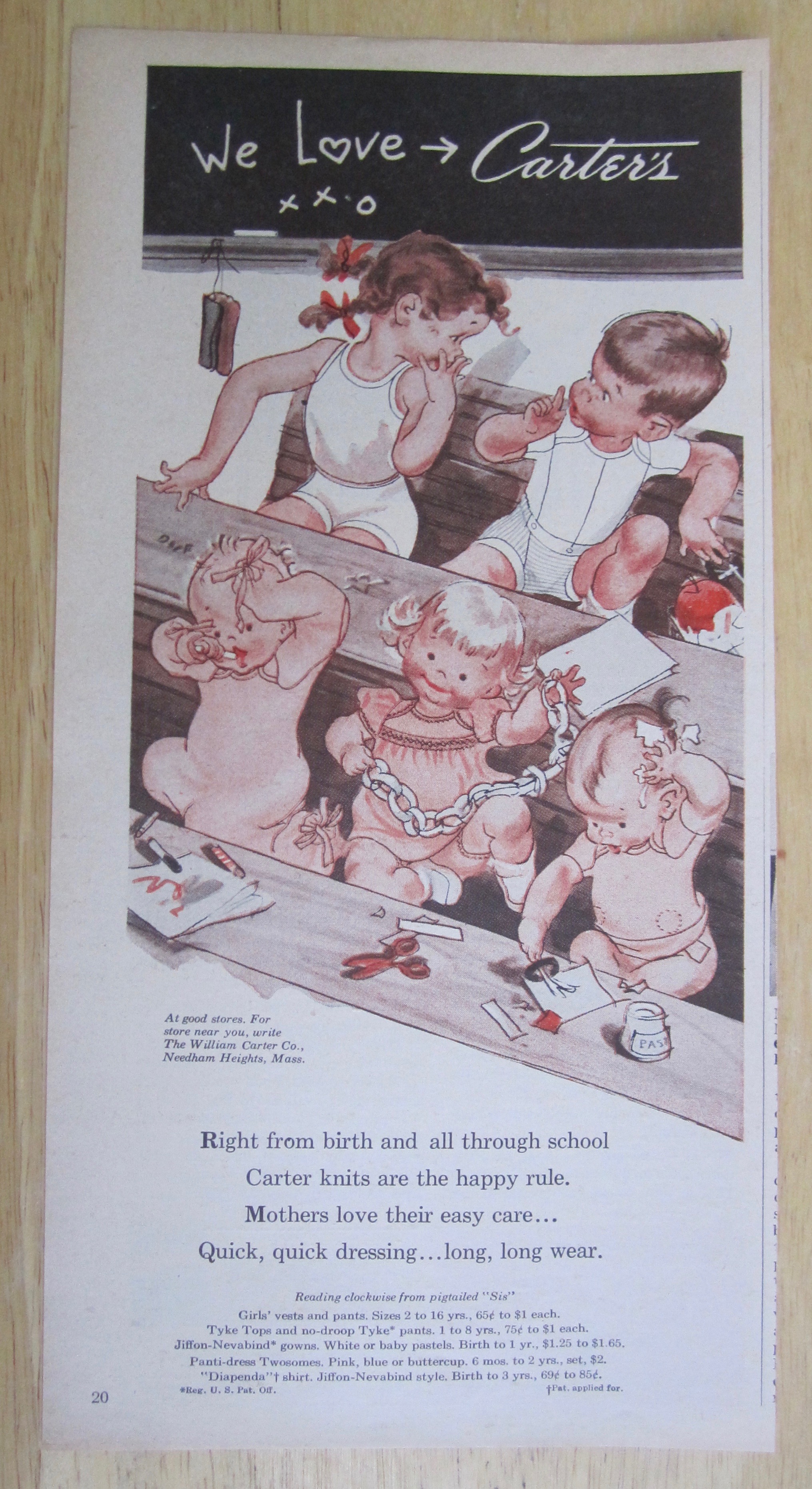 1950 Carter's Knits with Children in Classroom