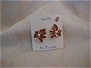 Copper and Imitation Goldstone Leaf Earrings
