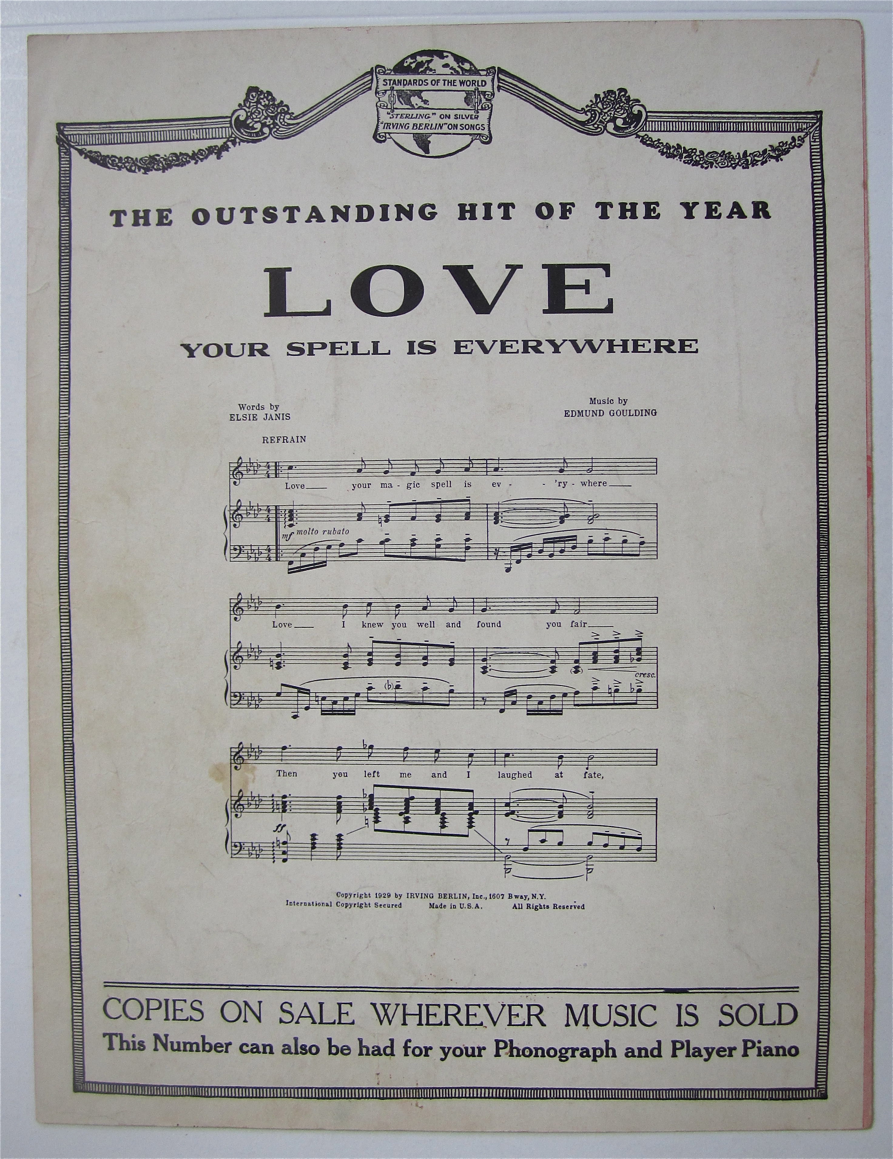 Sheet Music 1930 You Darlin'