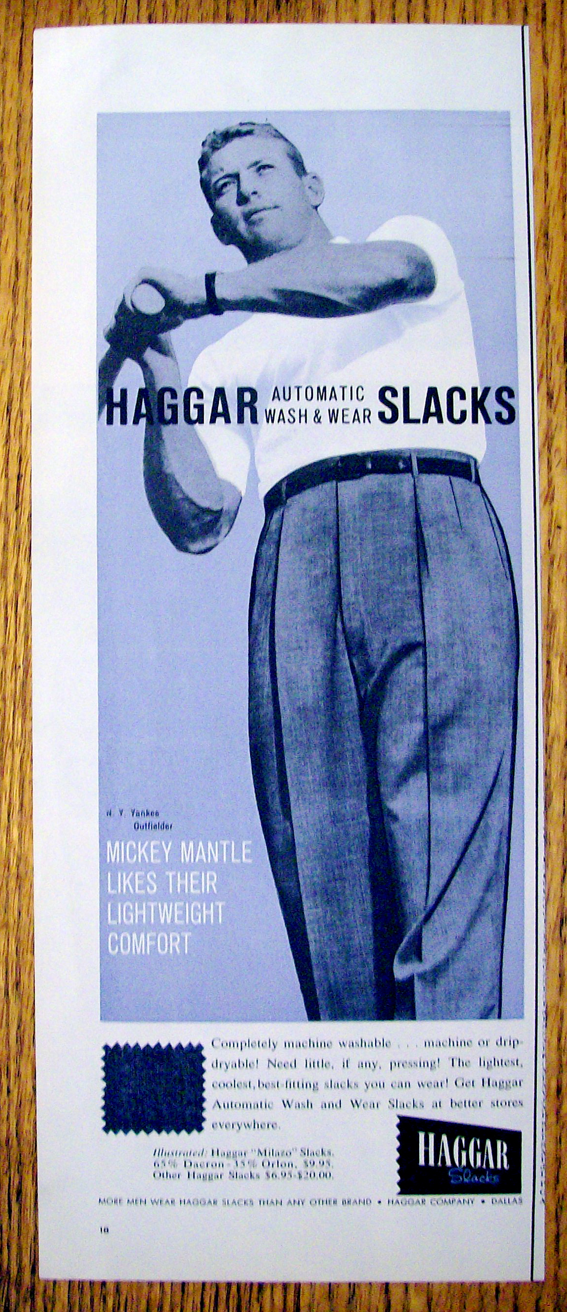 1959 Haggar Slacks with Baseball's Mickey Mantle