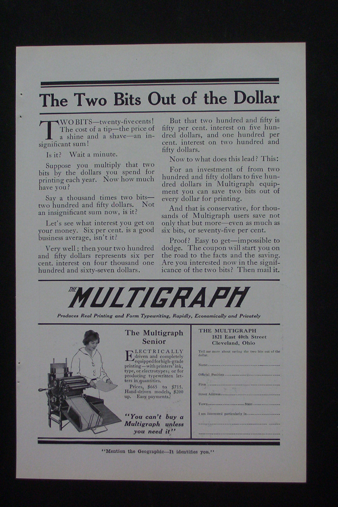1916 Multigraph with Woman Using a Multigraph
