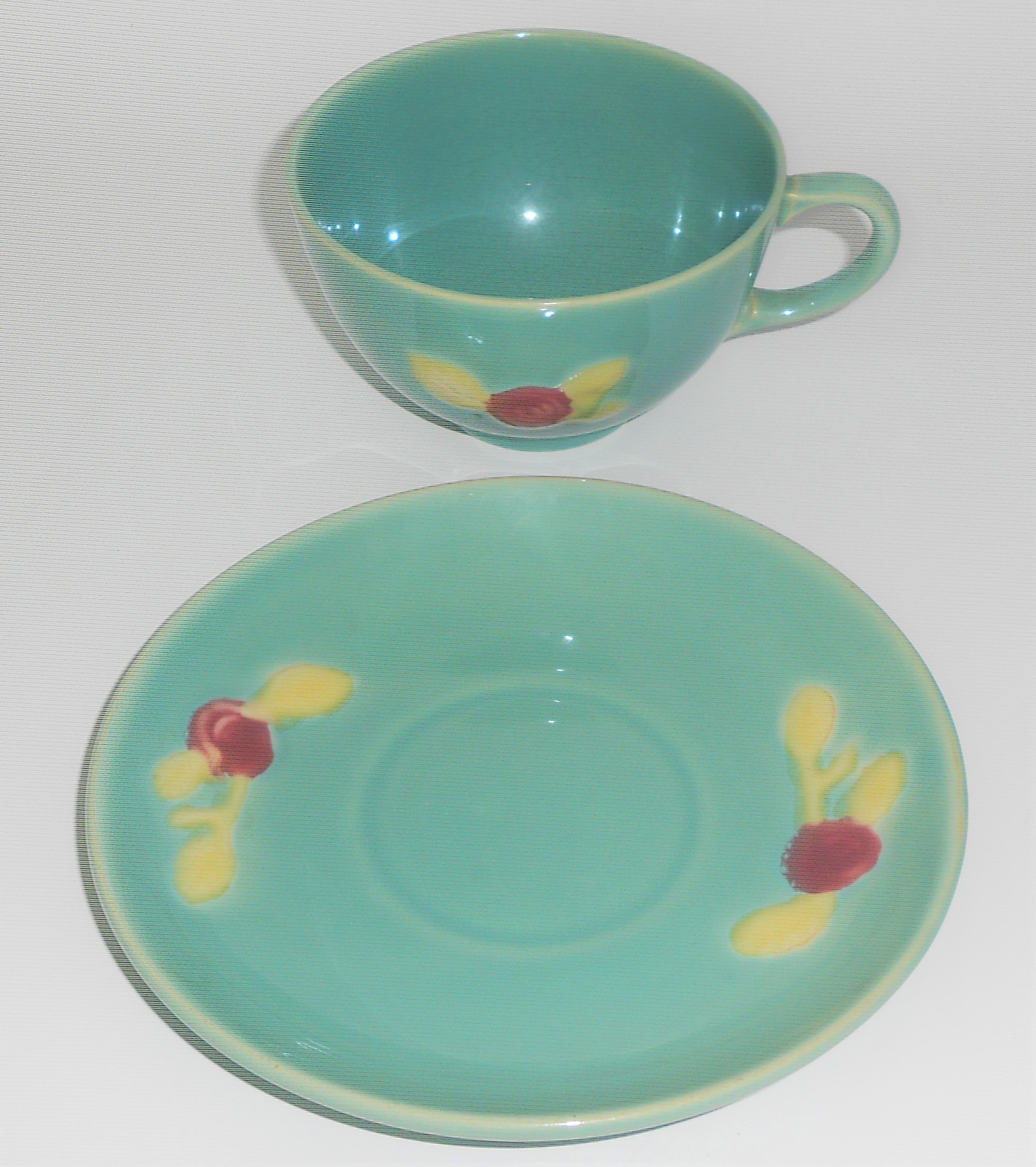 Coors Pottery Rosebud Green Cup & Saucer Set