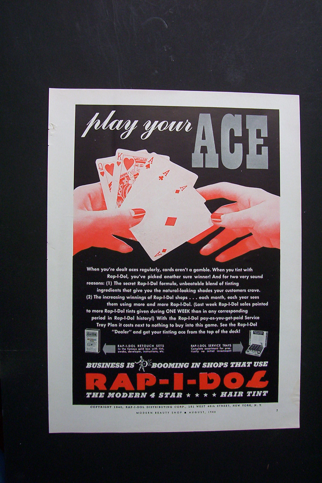 1940 Rap-I-Dol Hair Tint w/ Hand Holding Playing Cards