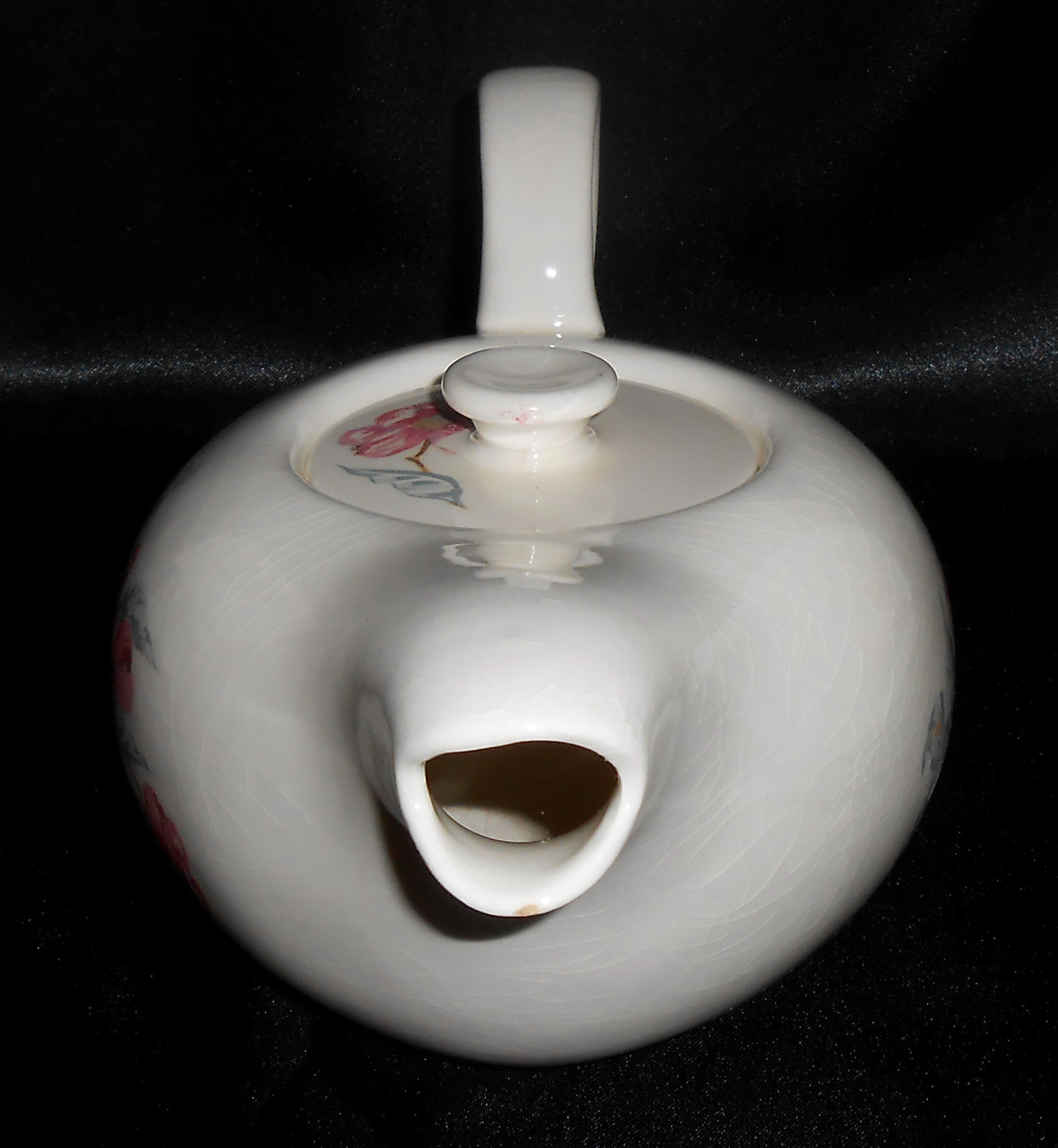Russel Wright Pottery White A.M. Teapot W/Dogwood Decor