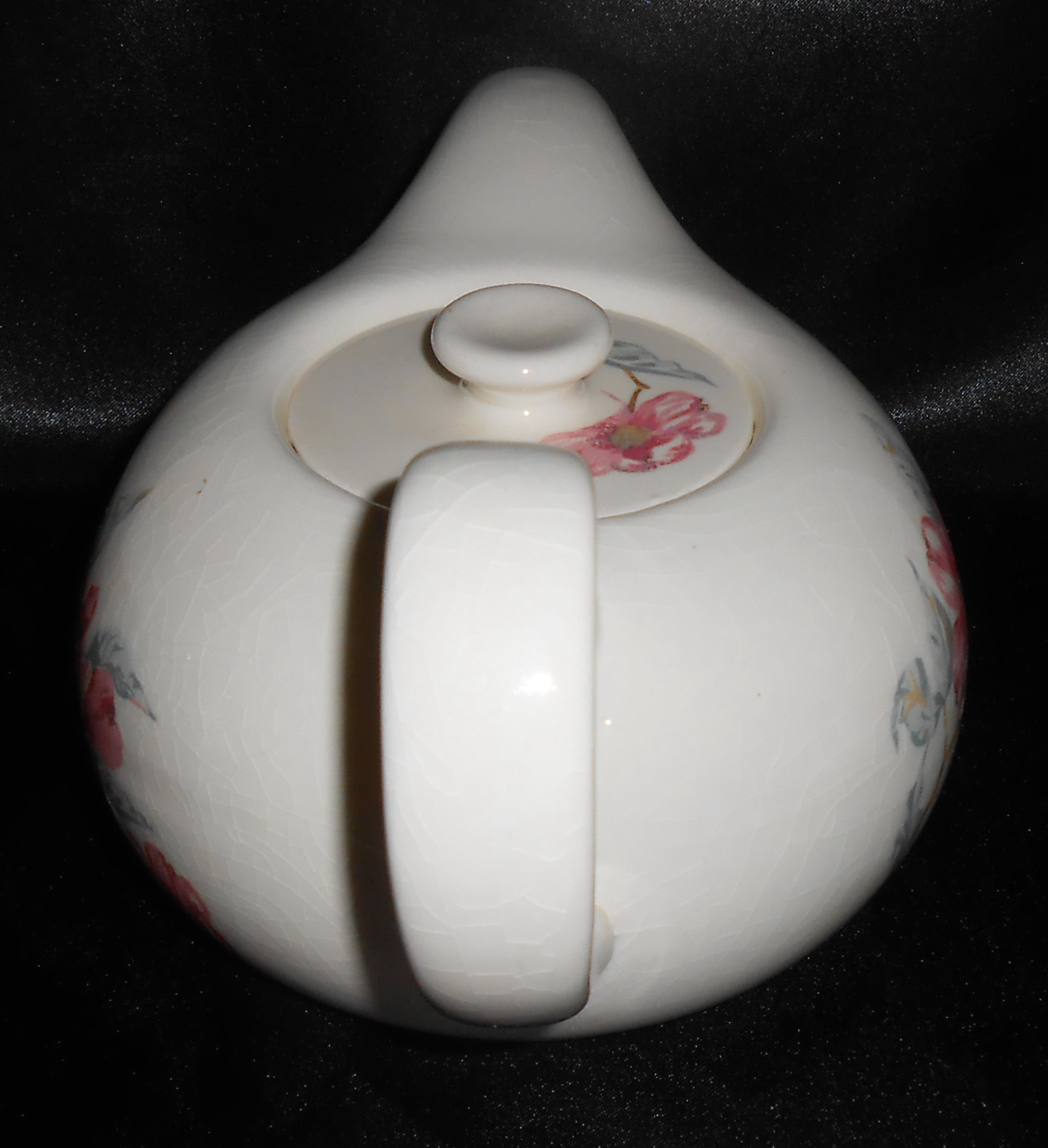 Russel Wright Pottery White A.M. Teapot W/Dogwood Decor