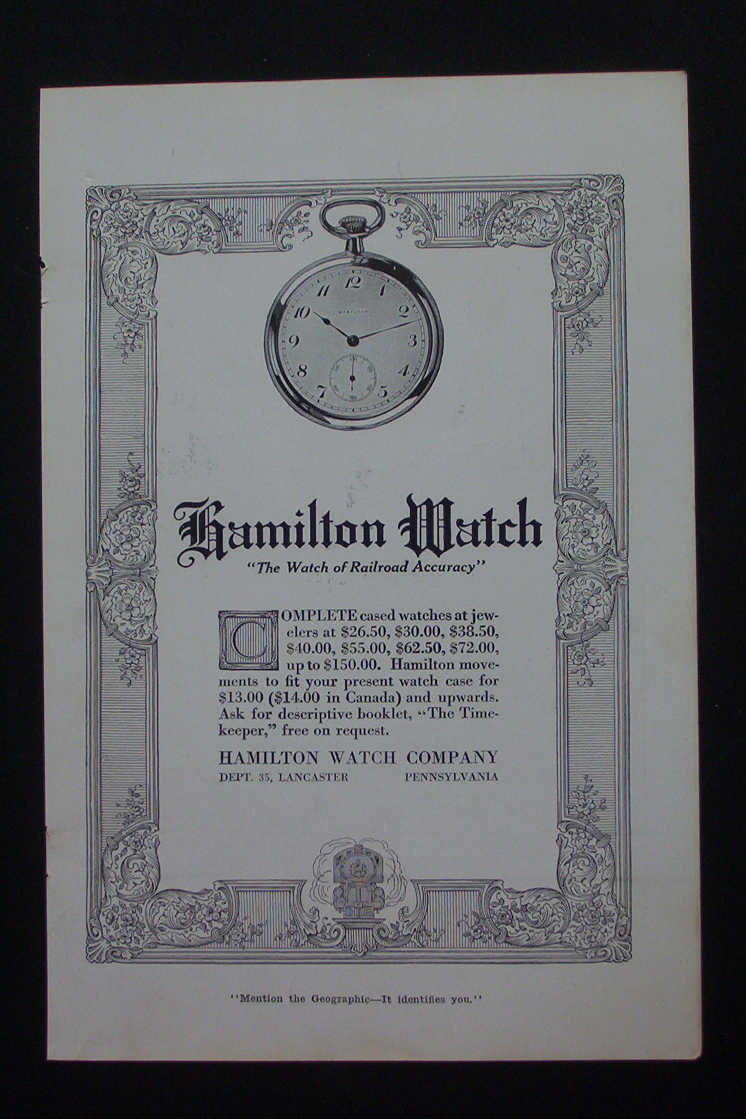 1917 Hamilton Watches with Pocket Watch