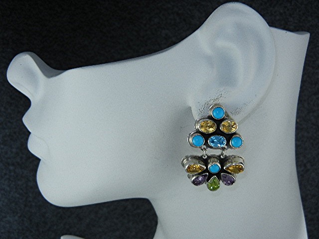 Navajo Sterling Silver Gemstone Geneva Apachito Earring