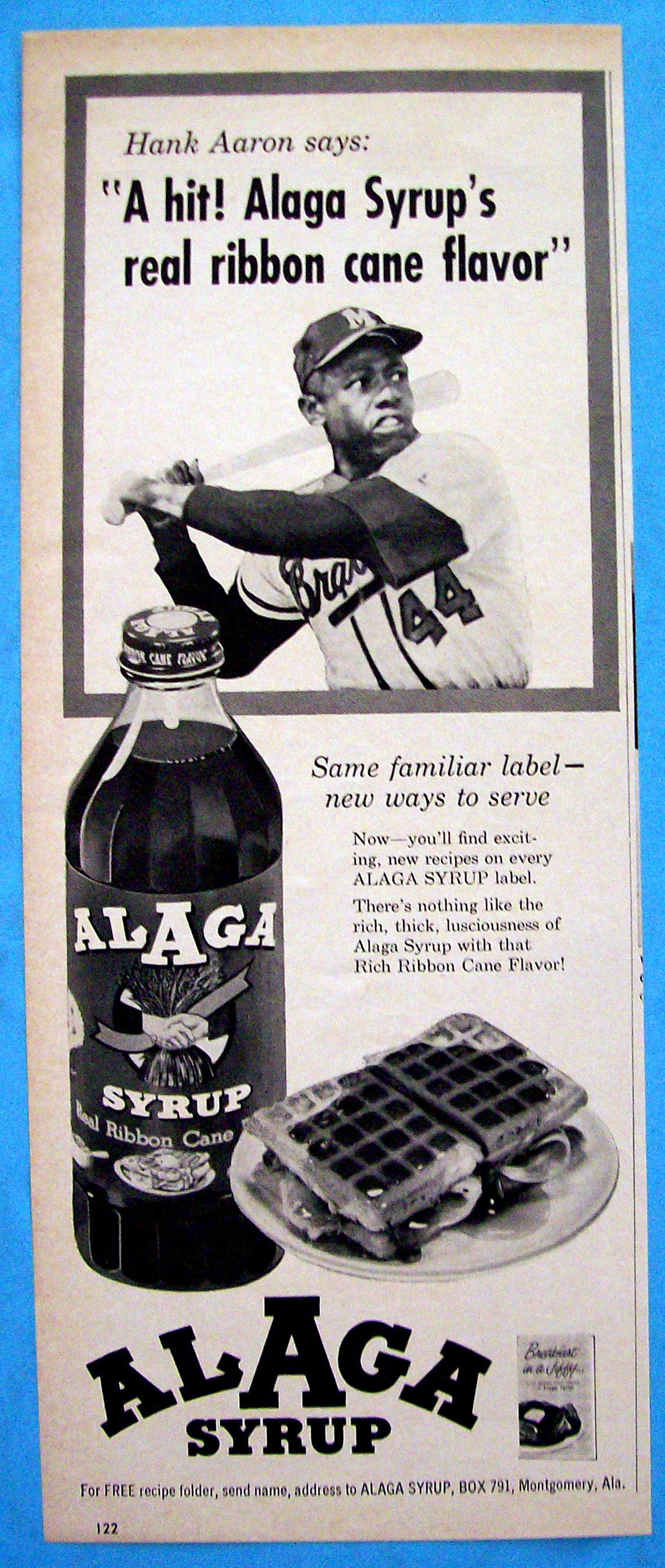 1963 Alaga Syrup with Baseball's Great Hank Aaron
