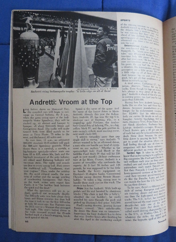 Newsweek Magazine May 29, 1967 The Speed Game: Champion Driver Mario Andretti