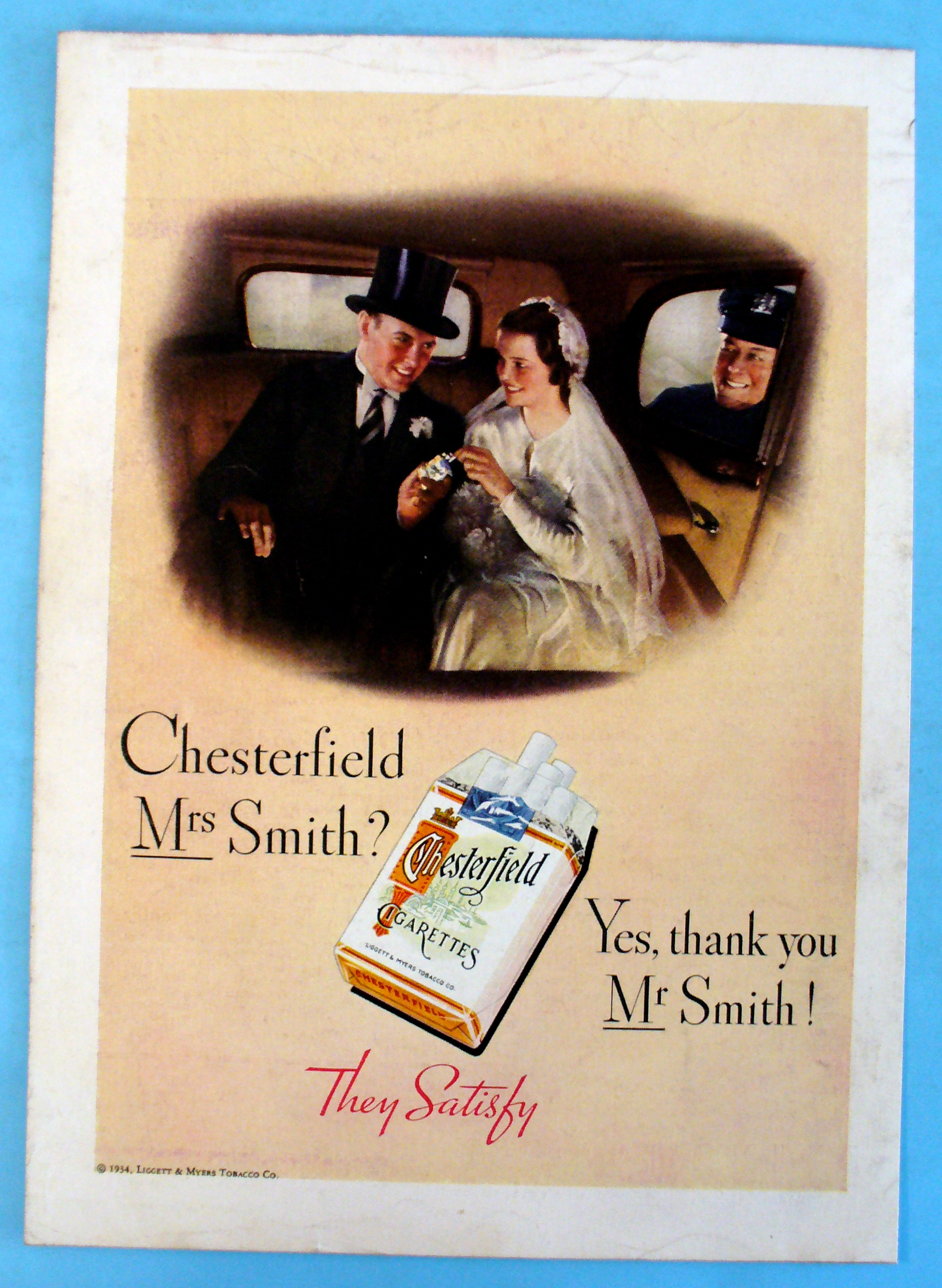 1934 Chesterfield Cigarettes w/Man & Woman That Married