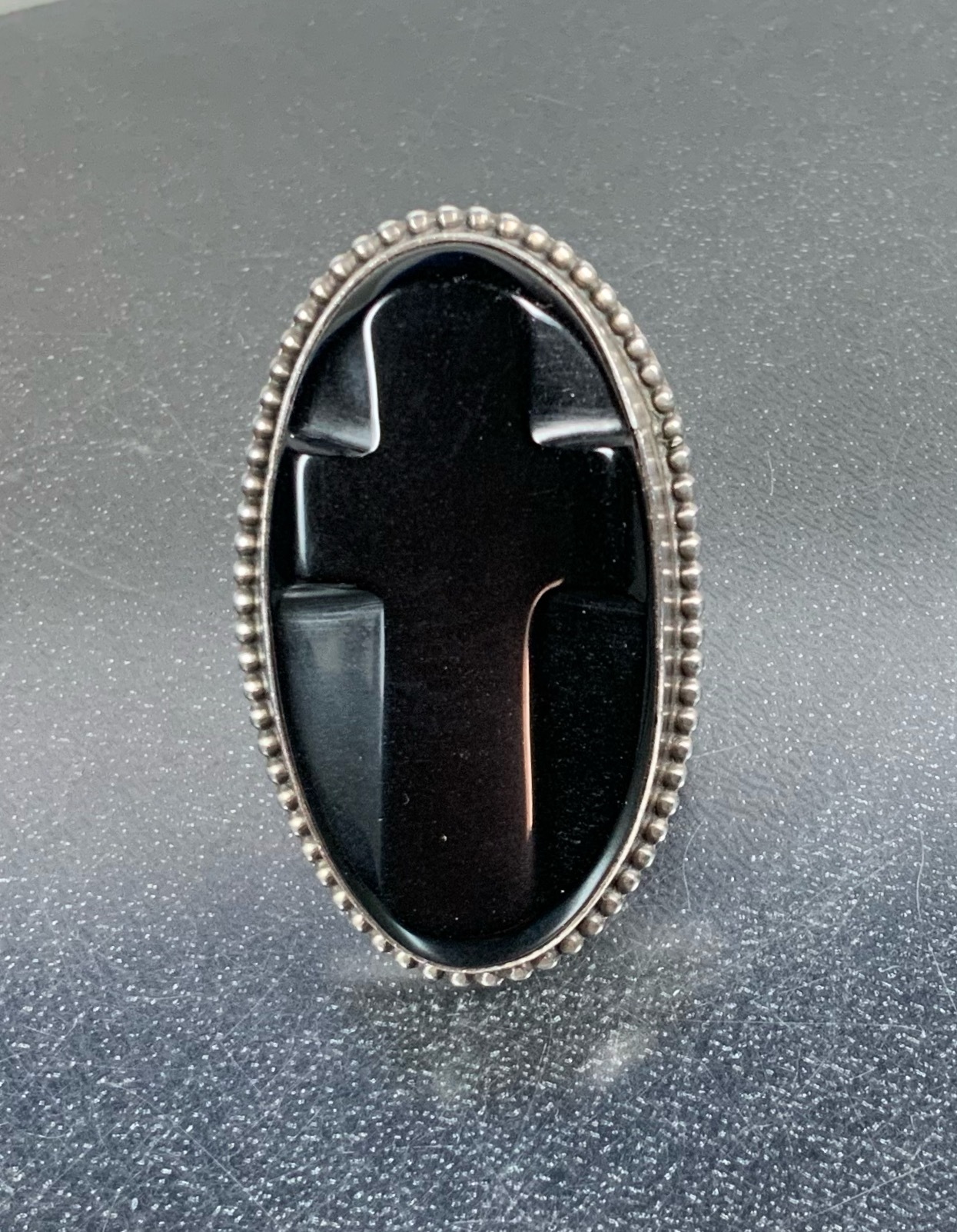 David Troutman Silver Creations Onyx Cross Ring