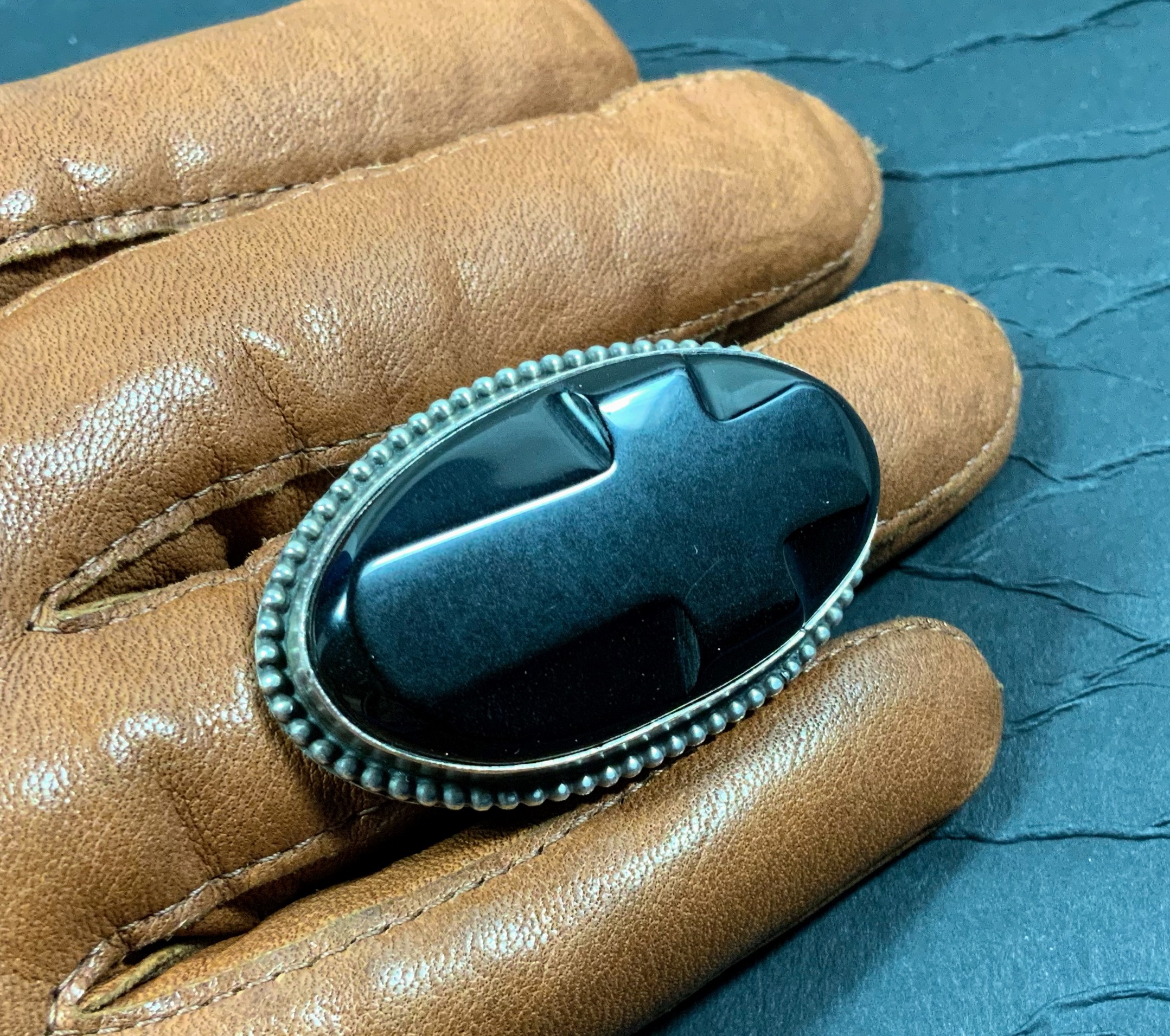 David Troutman Silver Creations Onyx Cross Ring