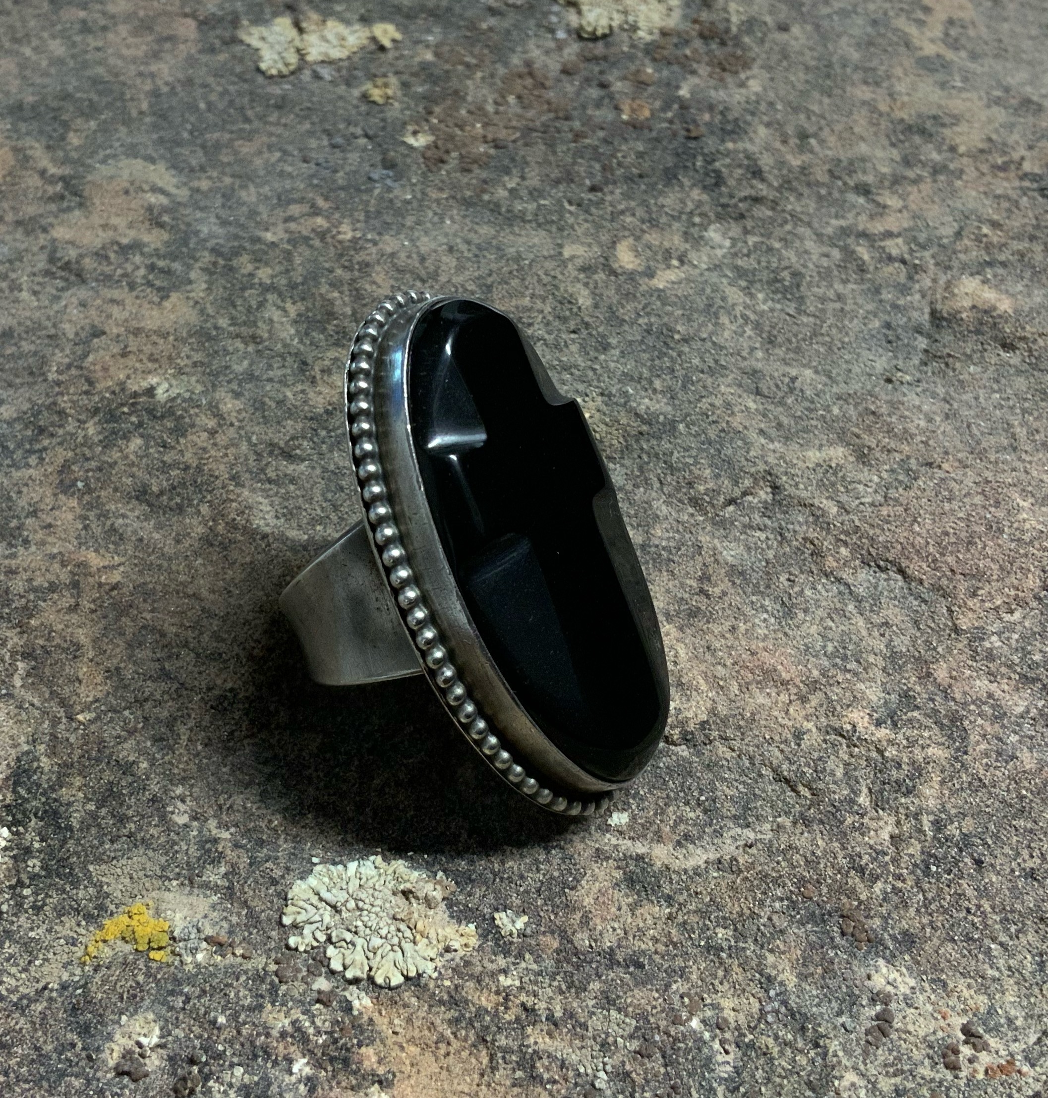 David Troutman Silver Creations Onyx Cross Ring