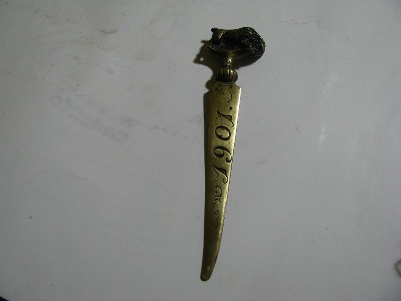 Antique 1901 Pan-American Exposition Brass Letter Opener with Buffalo Handle
