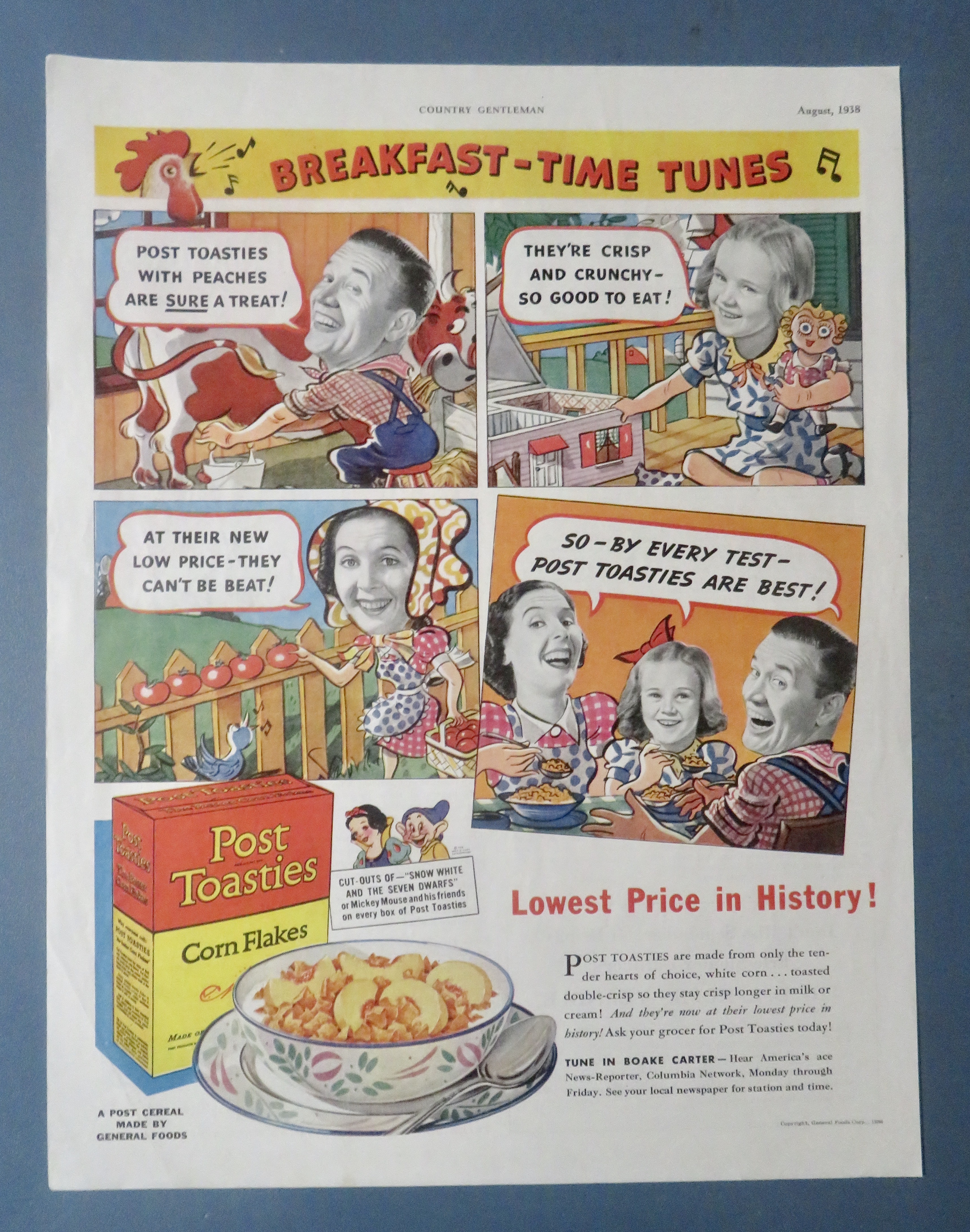 1938 Post Toasties Corn Flakes with Breakfast Time Tune